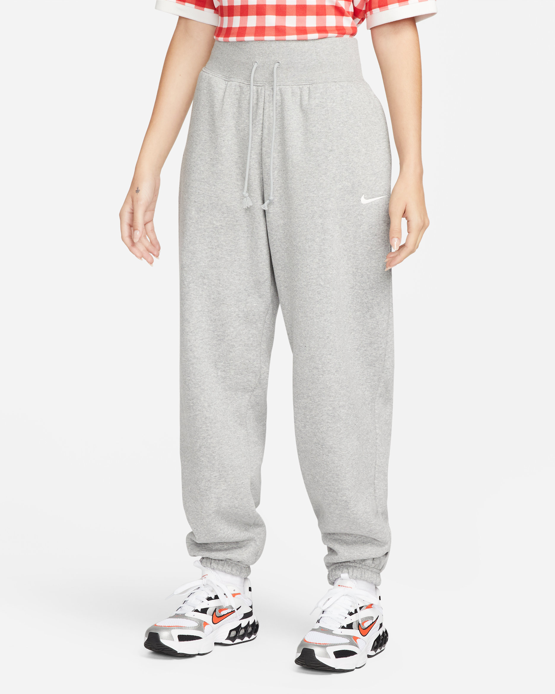 Pants de entrenamiento oversized de tiro alto para mujer Nike Sportswear Phoenix Fleece - Gris oscuro jaspeado/Vela