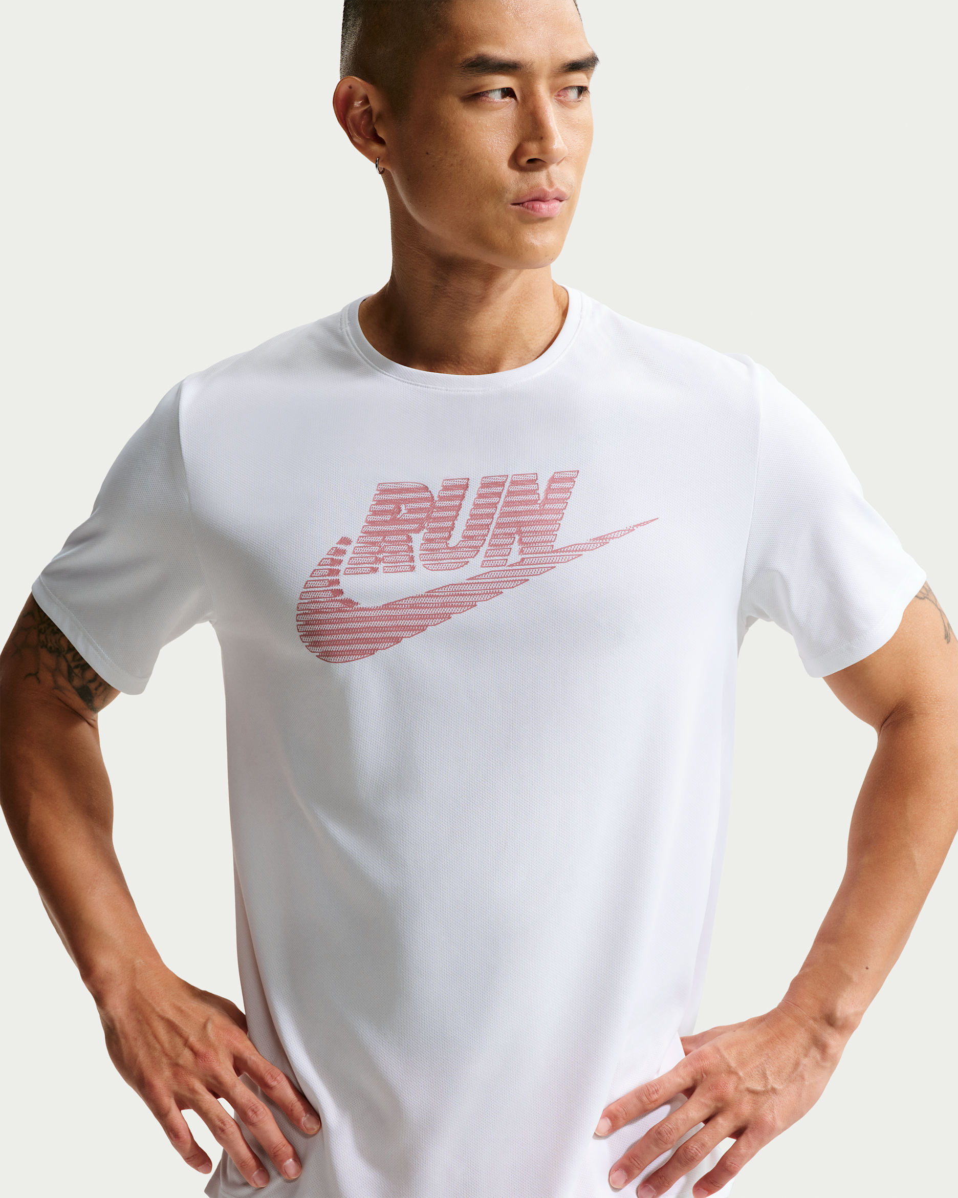 Nike Miler Men's Dri-FIT UV Protection Short-Sleeve Running Top - White/Peony