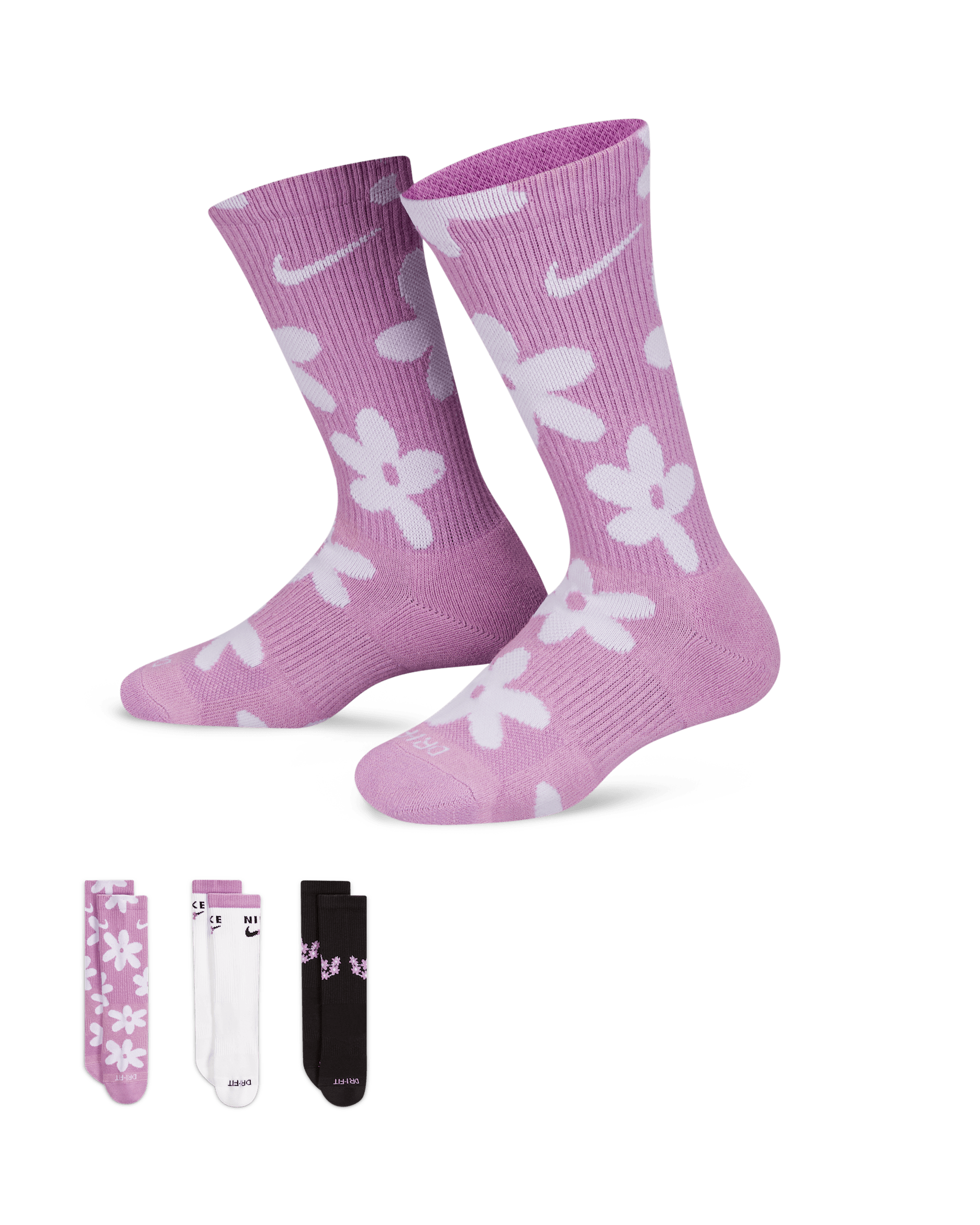 Nike Everyday Plus Kids' Cushioned Crew Socks (3 Pairs) - Multi-Colour