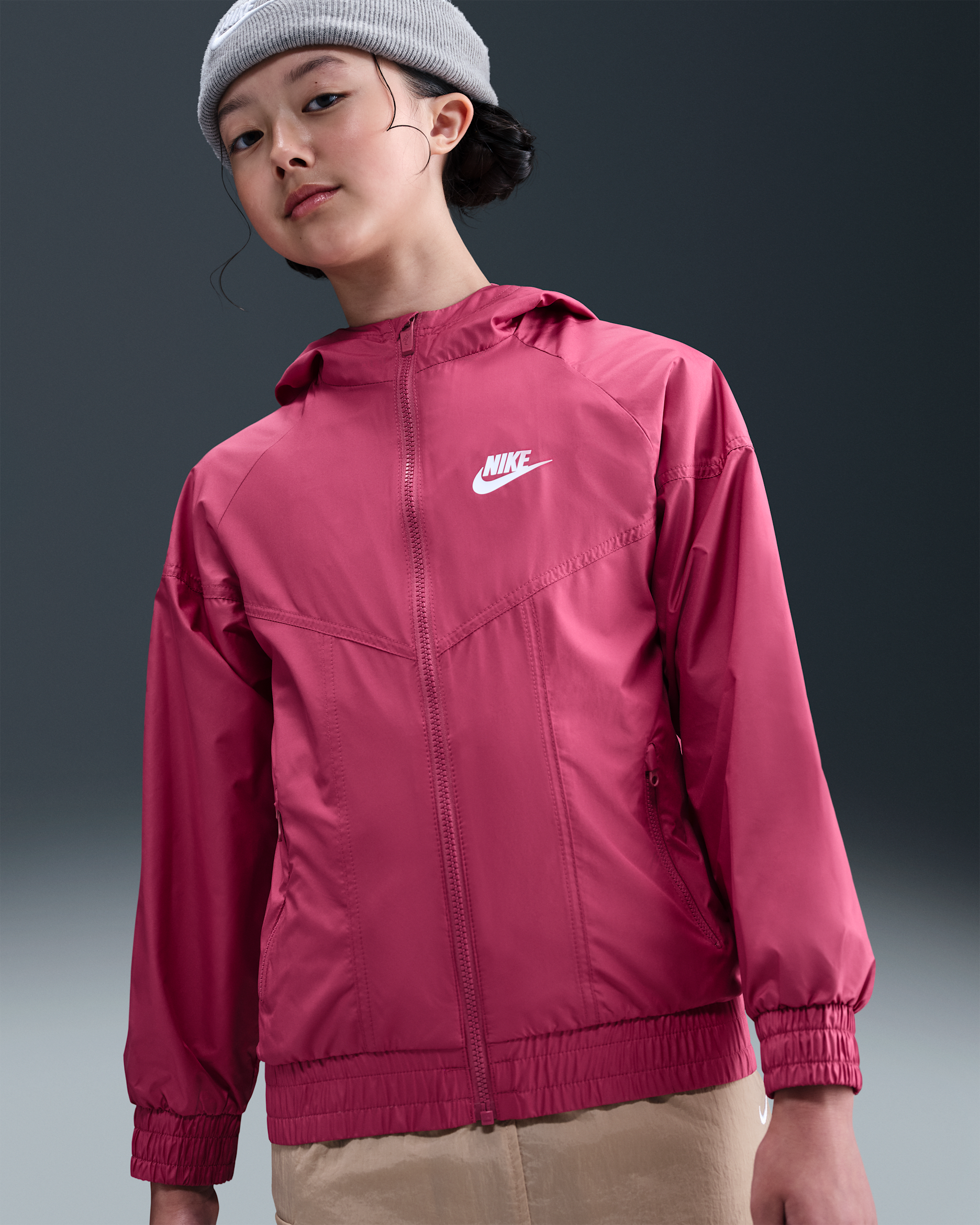 Nike Sportswear Windrunner Big Kids' Hooded Repel Jacket - Sweet Beet/Sweet Beet/Sweet Beet/White