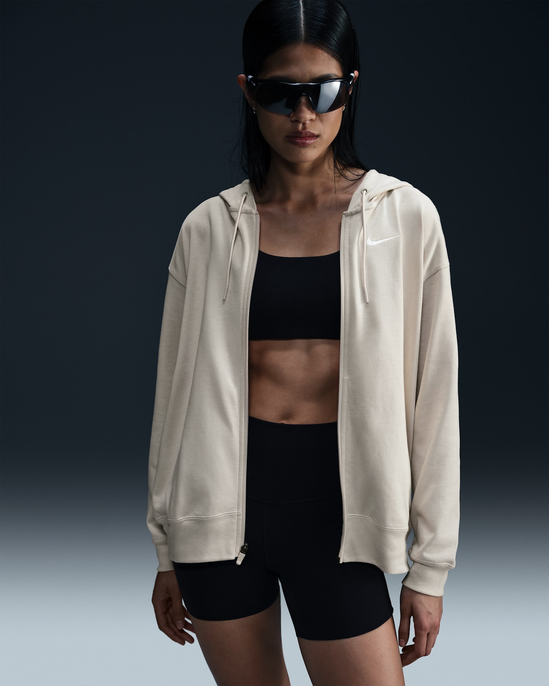 ナイキ スポーツウェア ウィメンズ ジャージー オーバーサイズド フルジップ パーカー - ライトオールウッドブラウン/ホワイト