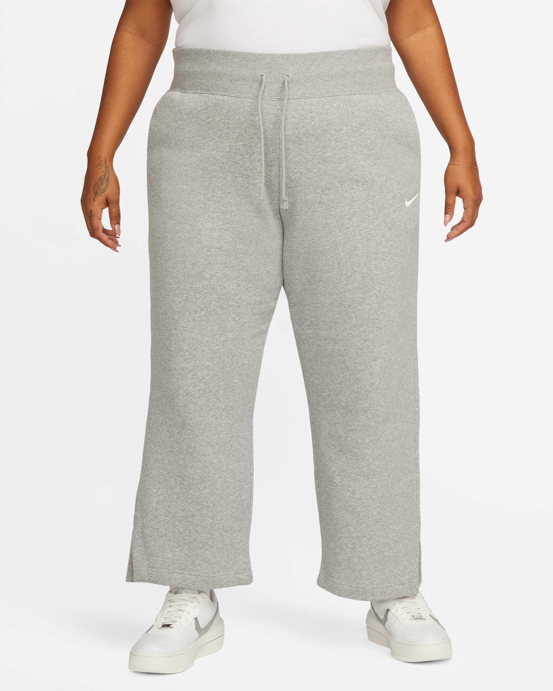 Nike Sportswear Phoenix Fleece Joggingbroek met hoge taille en wijde pijpen voor dames (Plus Size) - Dark Grey Heather/Sail