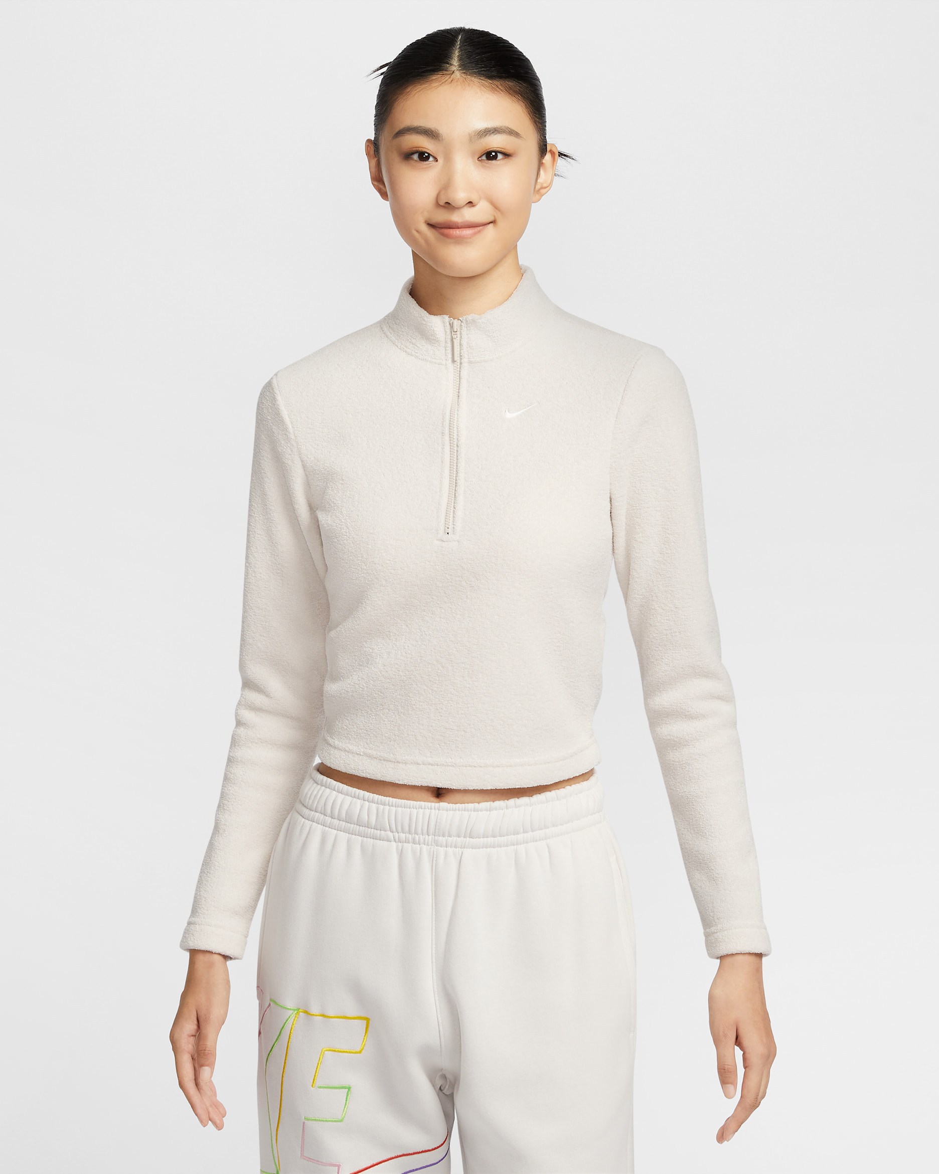 Nike Sportswear Phoenix Plush Women's Slim Long-Sleeve Cozy Fleece 1/2-Zip Top - Light Orewood Brown/Sail