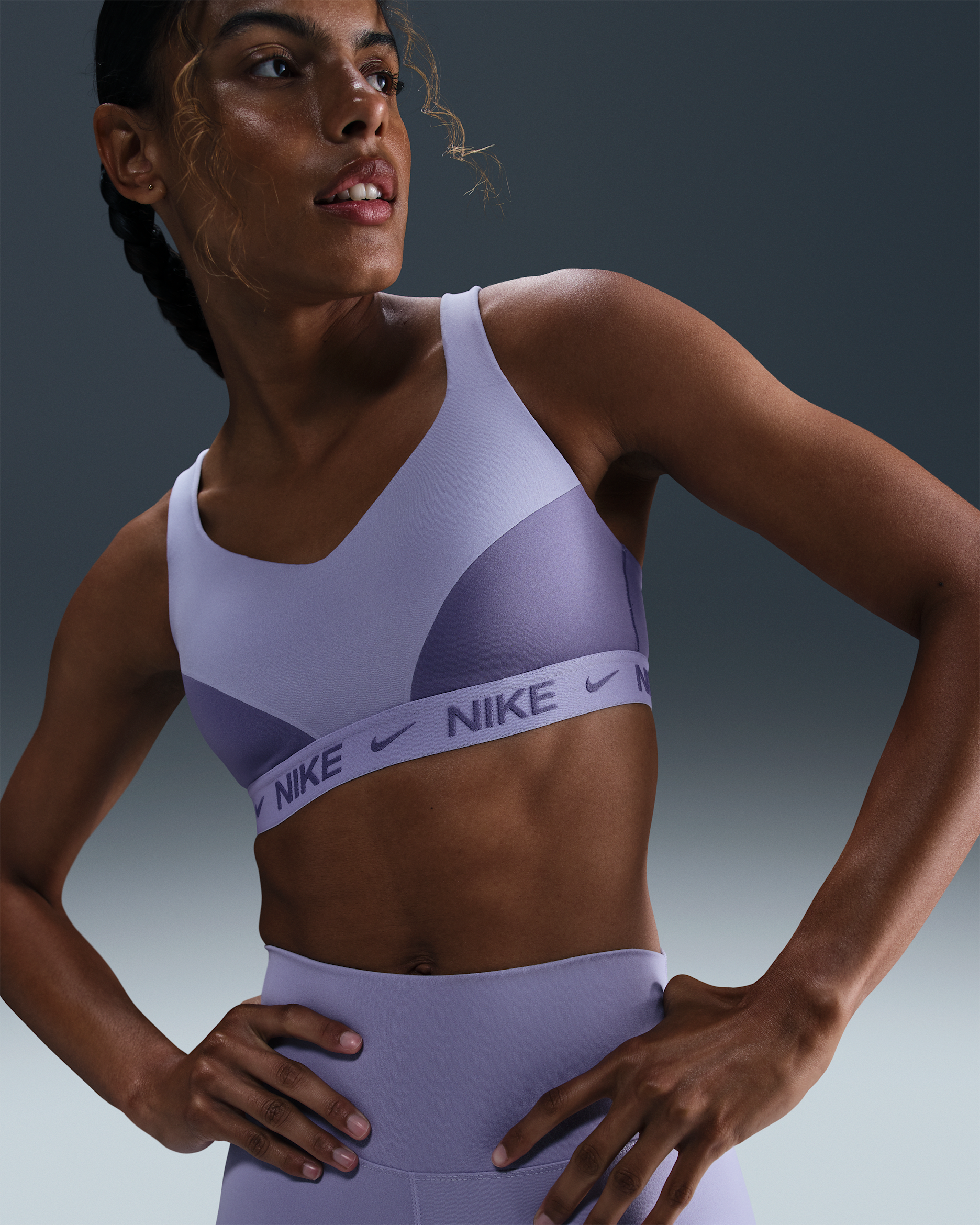 Nike Indy High Support Women's Padded Adjustable Sports Bra - Lilac Ice/Dusty Amethyst