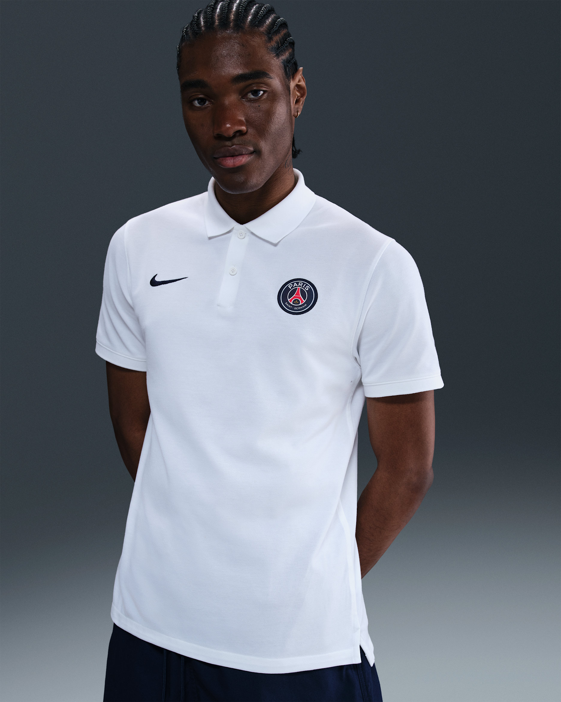 파리 생제르맹 더 나이키 폴로 남성 나이키 드라이 핏 축구 폴로 - 화이트/미드나이트 네이비