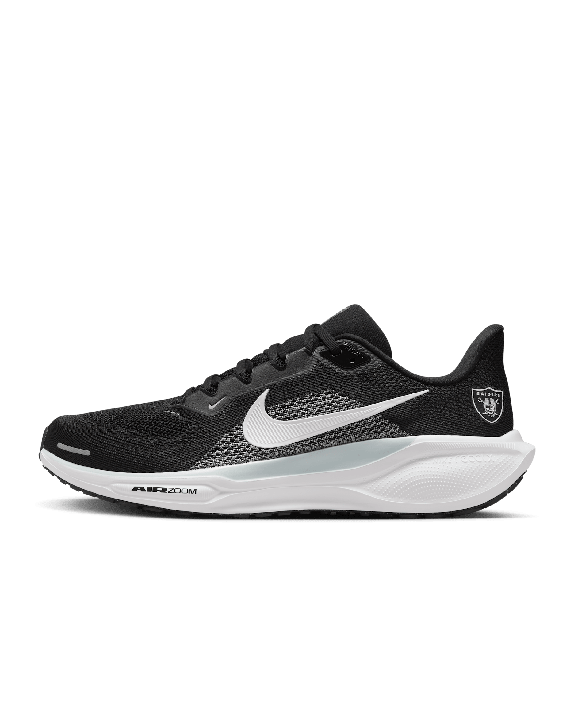 Tenis de correr en pavimento Nike de la NFL para hombre Las Vegas Raiders Pegasus 41 - Negro/Plata campo/Blanco