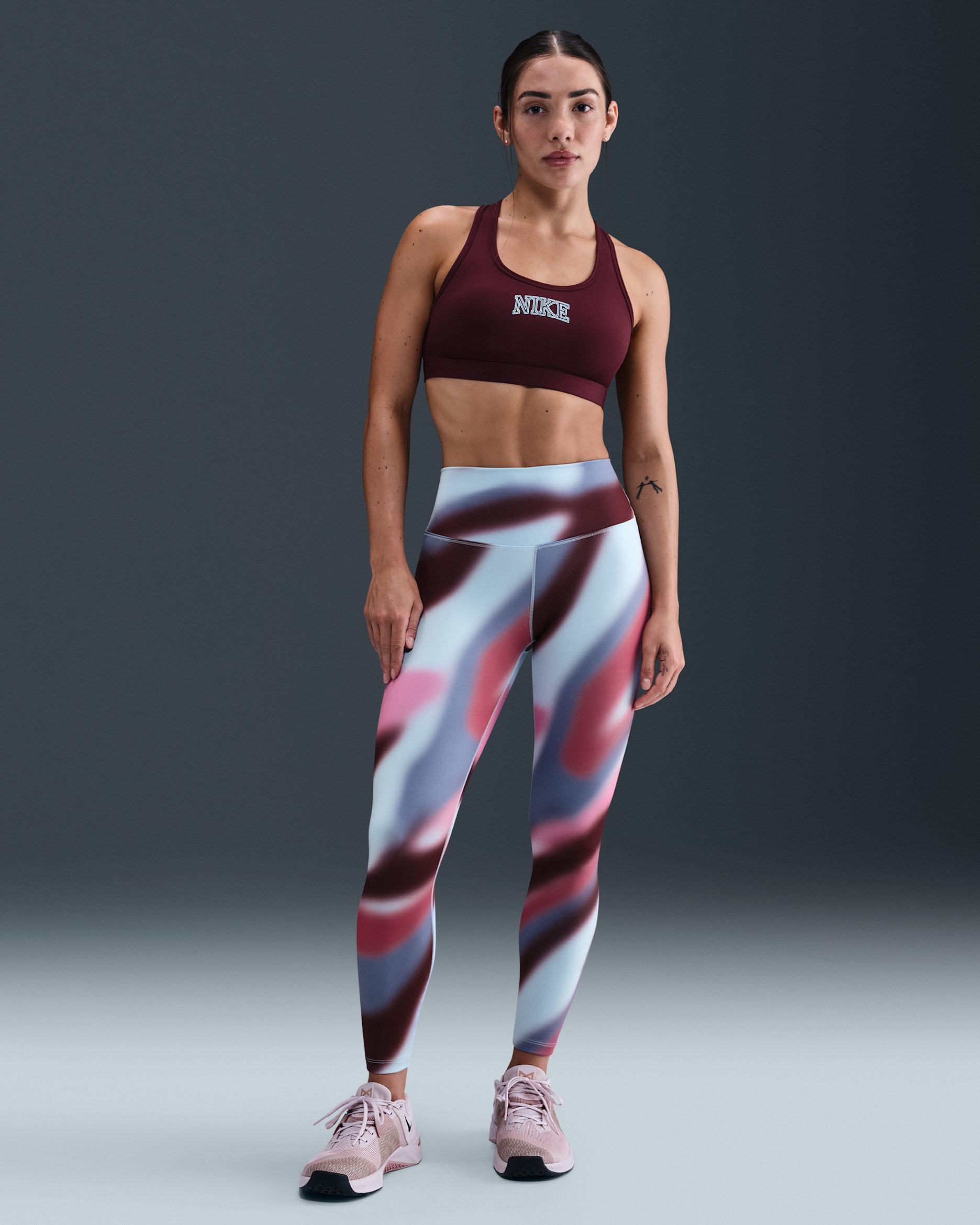 Nike One Women's Dri-FIT High-Waisted 7/8 Leggings - Burgundy Crush/Football Grey/Playful Pink