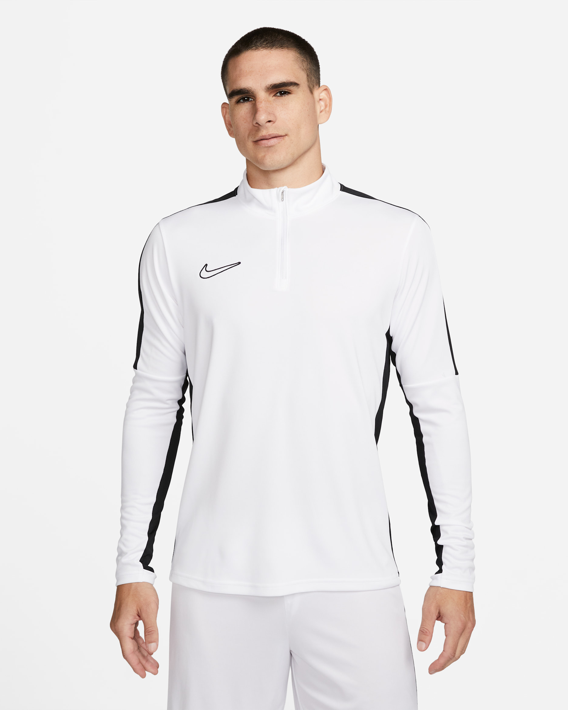 Playera de fútbol de medio cierre Dri-FIT para hombre Nike Academy - Blanco/Negro/Negro