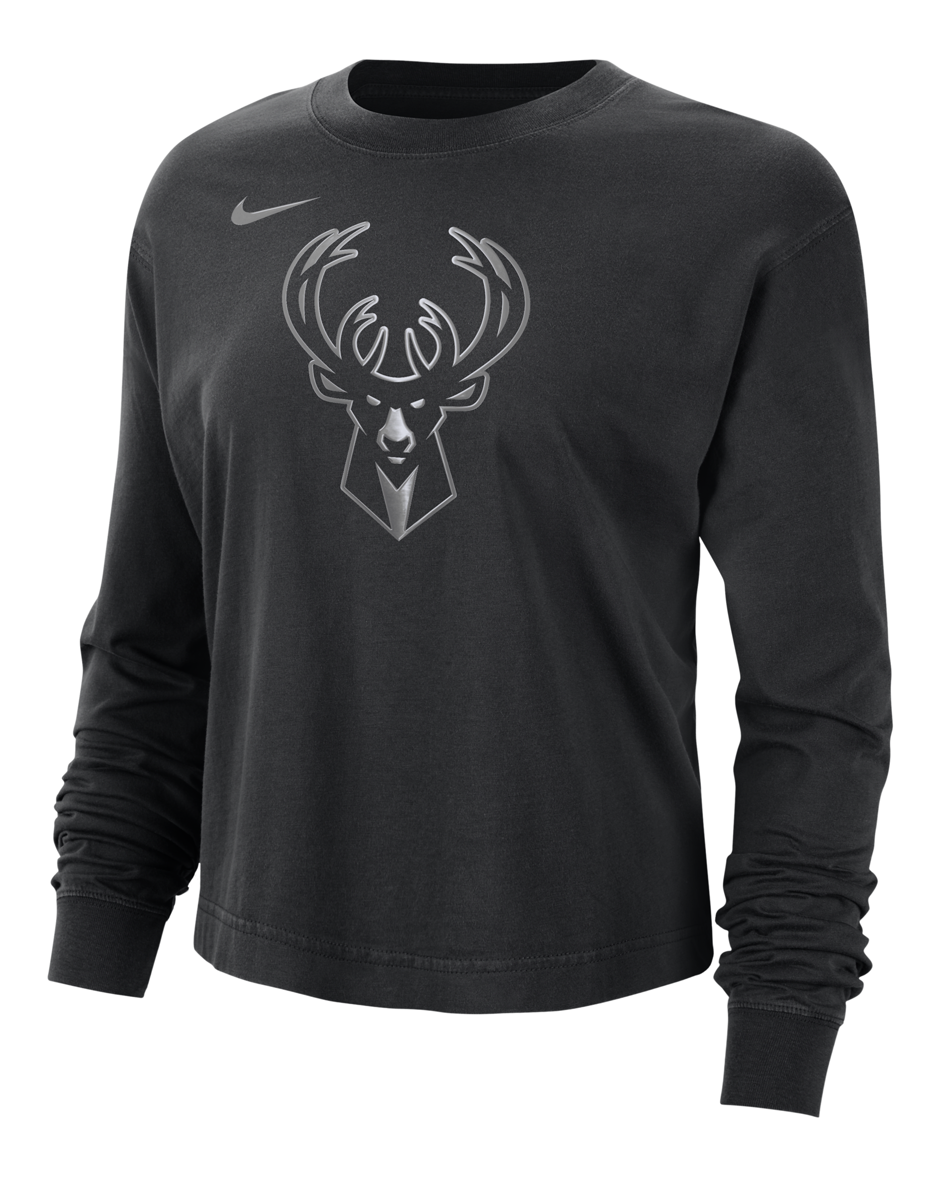 Playera de manga larga Nike de la NBA con brillo de corte cuadrado para mujer Milwaukee Bucks Courtside - Negro