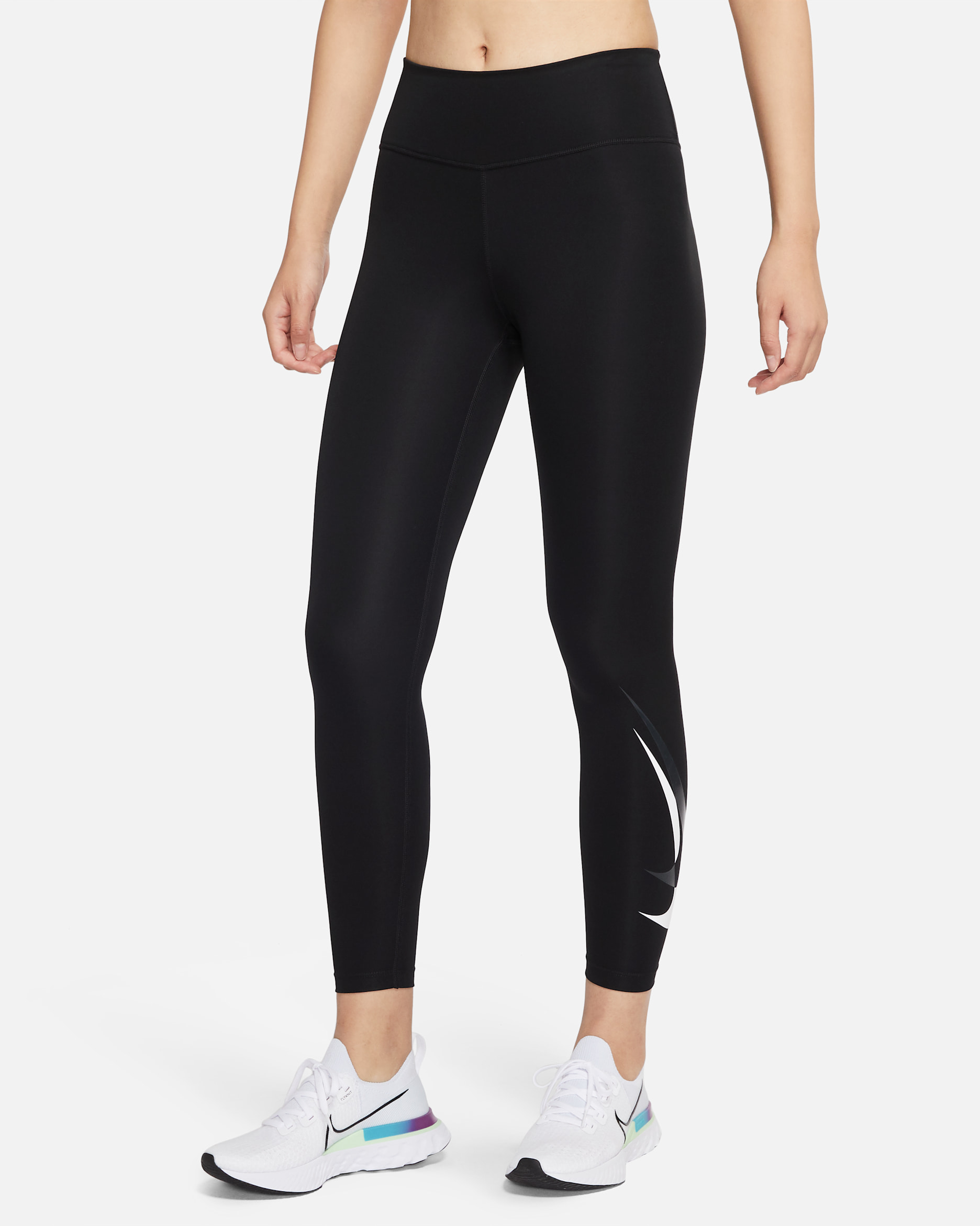 Nike Swoosh Run Women's 7/8-Length Mid-Rise Running Leggings - Black/White