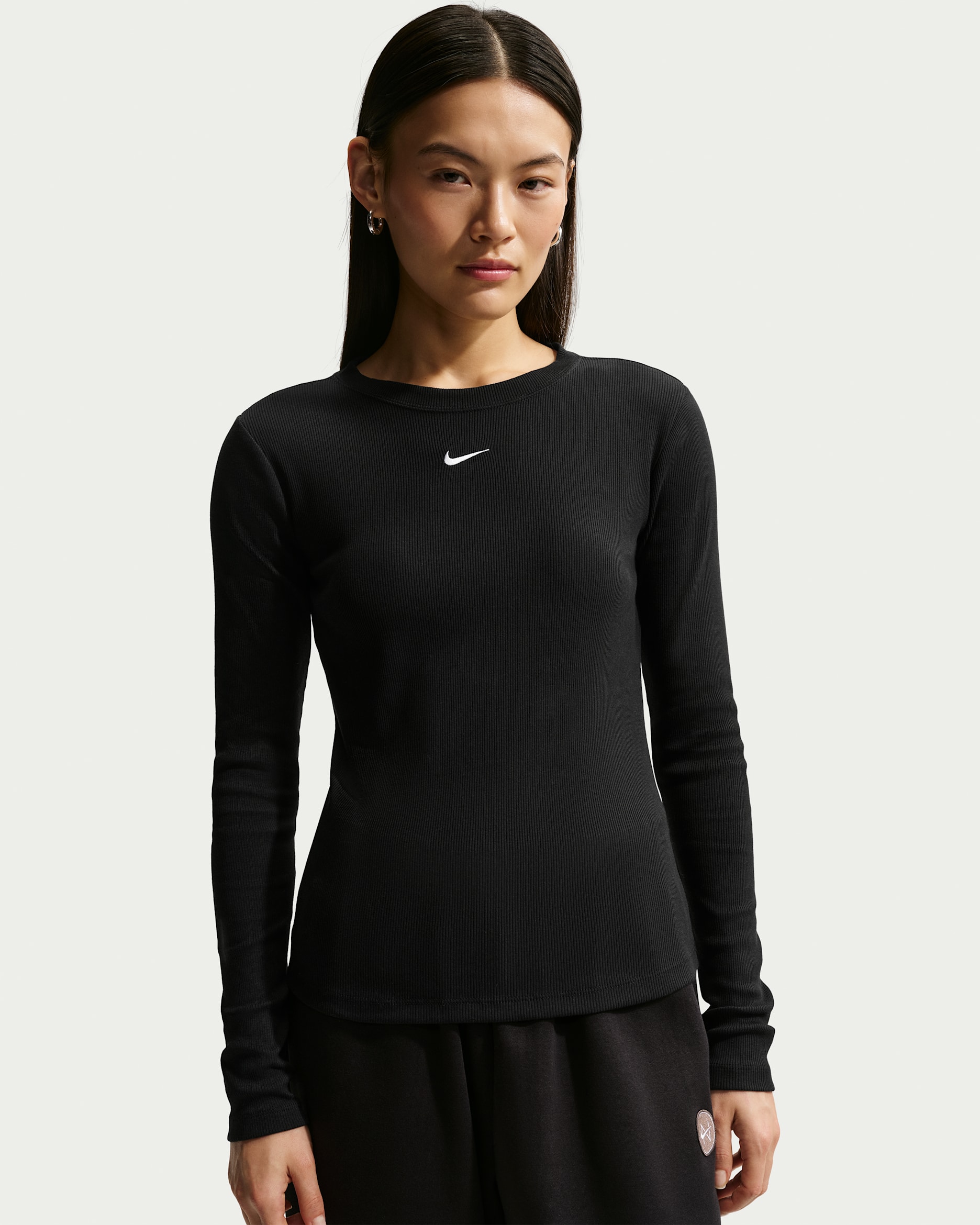 Nike Sportswear aansluitend geribd T-shirt met lange mouwen voor dames - Zwart/Wit