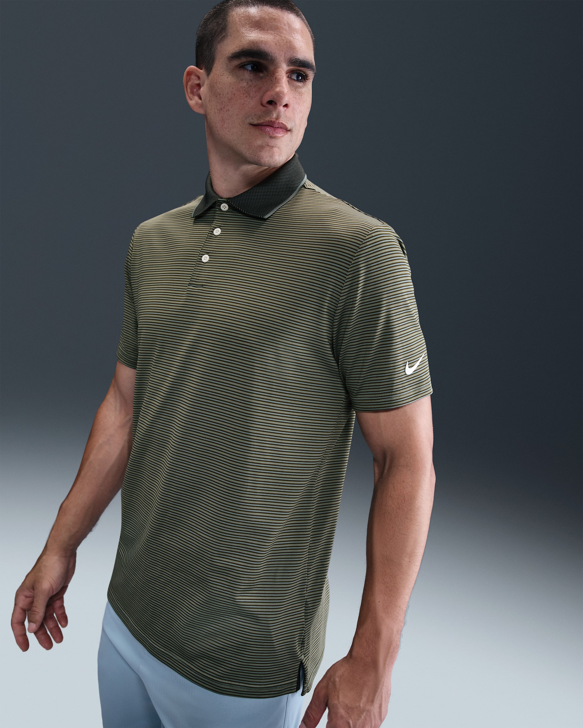 Nike Tour Men's Dri-FIT Striped Golf Polo - Clay Green/Pale Ivory