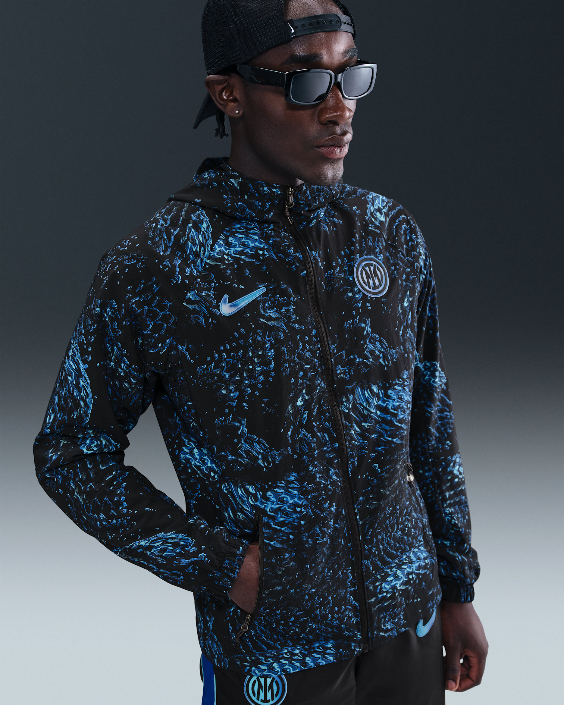 Inter Milan AWF Men's Nike Football Woven Jacket - Lyon Blue/Black/Chlorine Blue