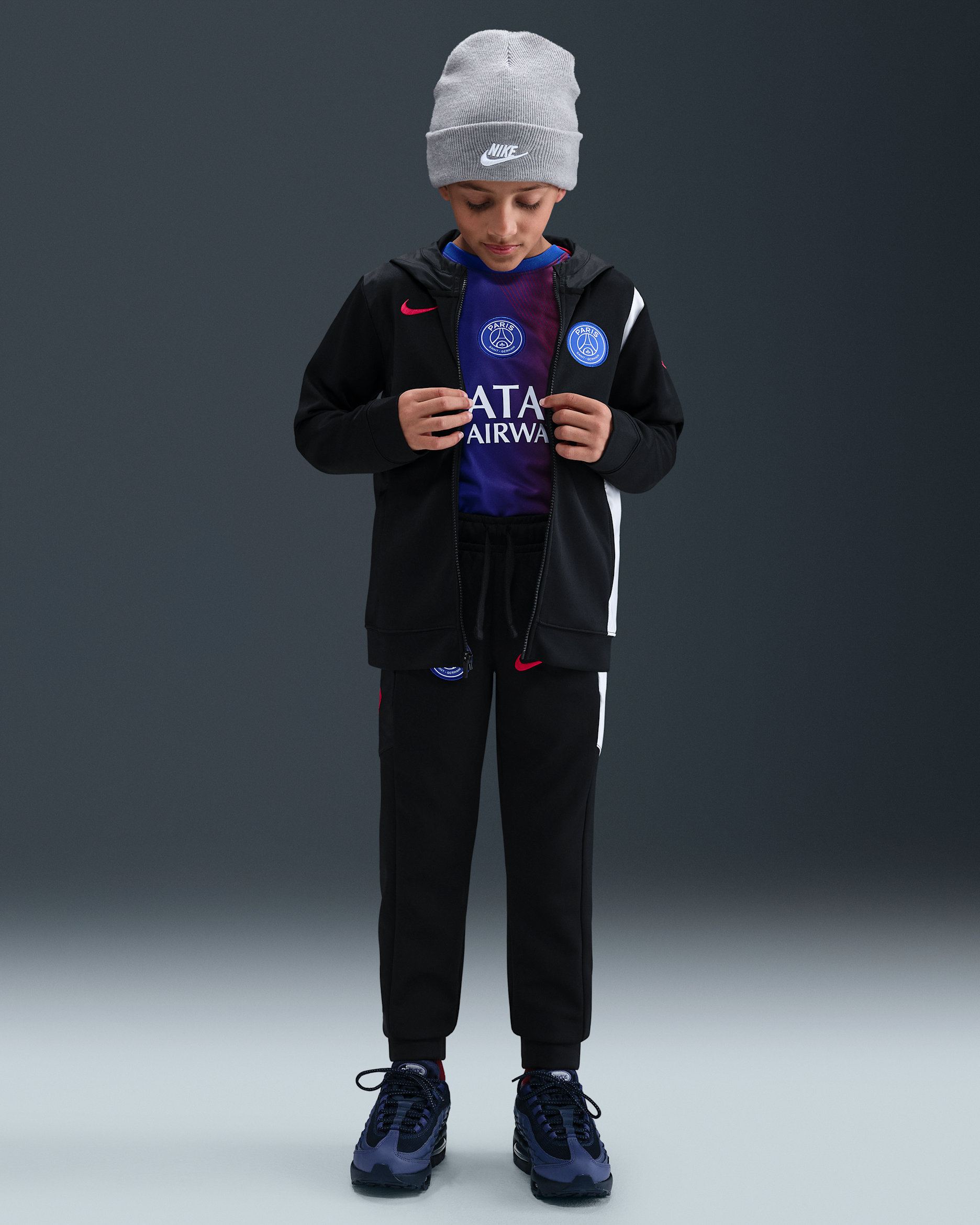 Paris Saint-Germain Third Older Kids' Nike Total 90 Football Woven Tracksuit - Black/White/Global Red