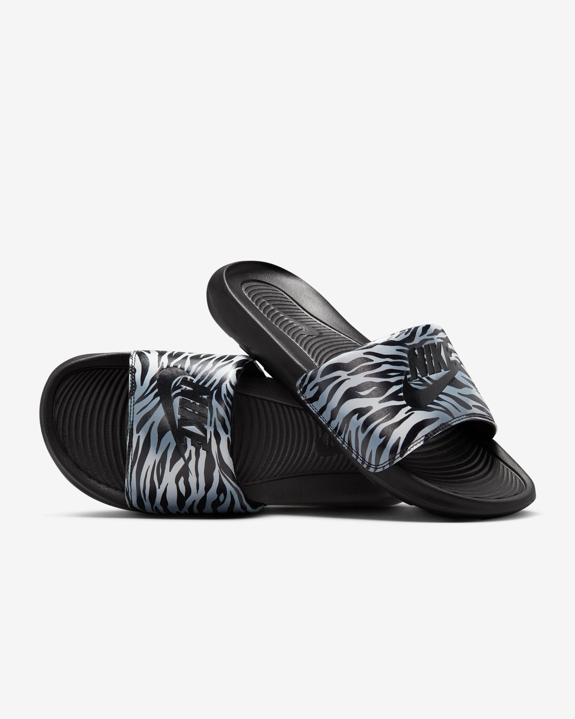 Nike Victori One Women's Print Slides - Black/Metallic Silver/Black