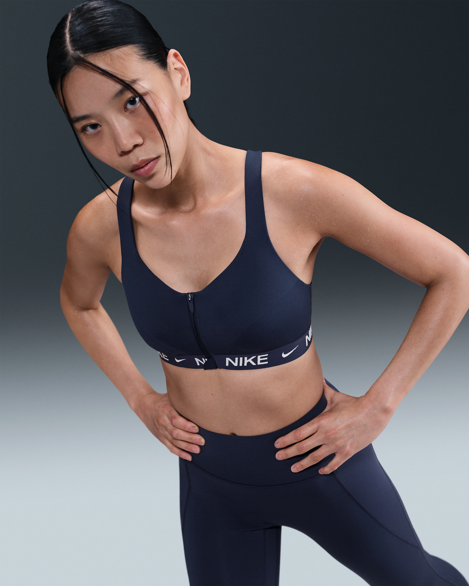 Nike Indy High-Support Women's Padded Front-Zip Sports Bra - Midnight Navy