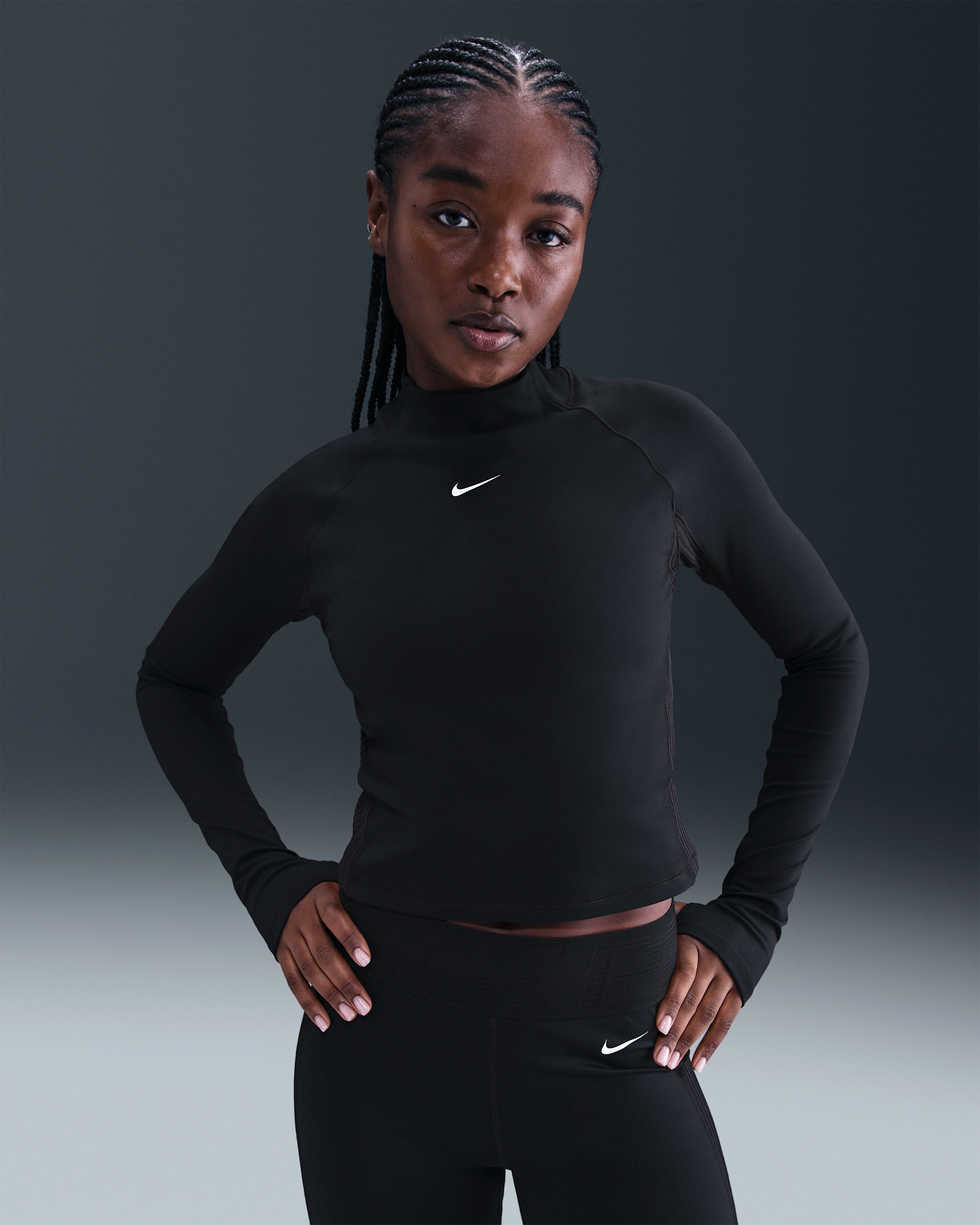 Nike Pro Dri-FIT hosszú ujjú női felső - Fekete/Fehér