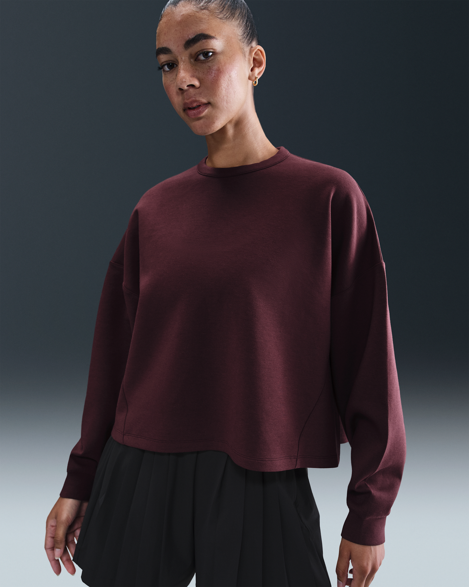 Nike 24.7 ImpossiblySoft Women's Dri-FIT Oversized Crew-Neck Top - Burgundy Crush/Burgundy Ash