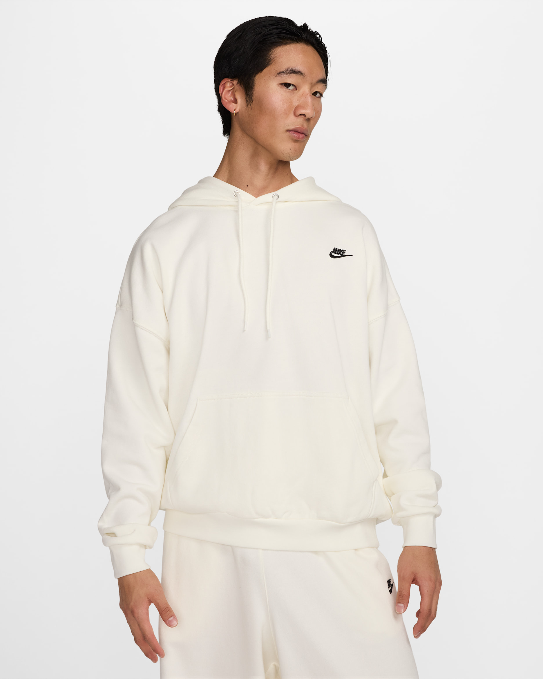 Nike Club Fleece Men's Oversized French Terry Pullover Hoodie - Sail/Sail/Black