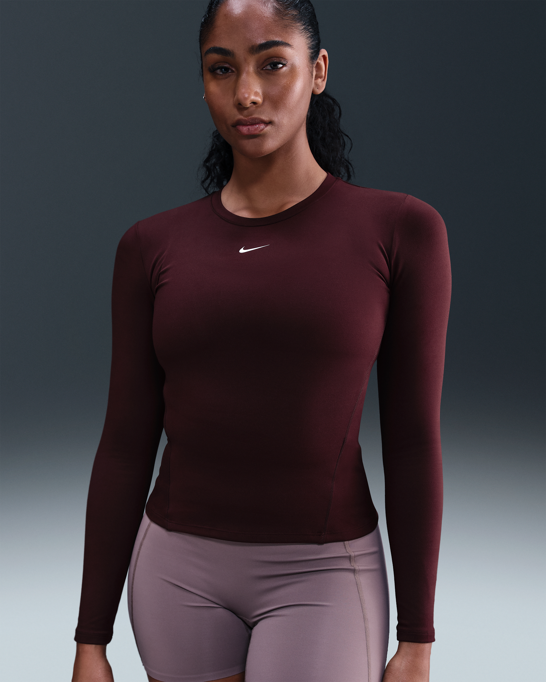 Nike One Fitted Part superior de màniga llarga Dri-FIT - Dona - Burgundy Crush/Blanc