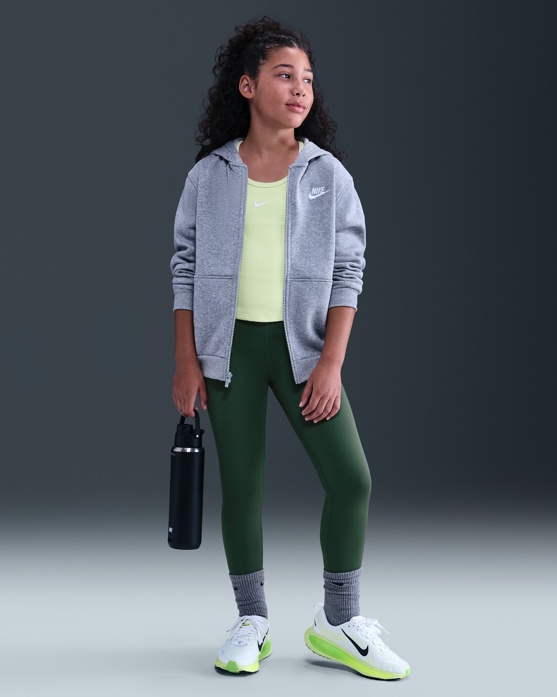 Nike One Dri-FIT-Leggings mit hohem Taillenbund für ältere Kinder (Mädchen) - Fir/Weiß