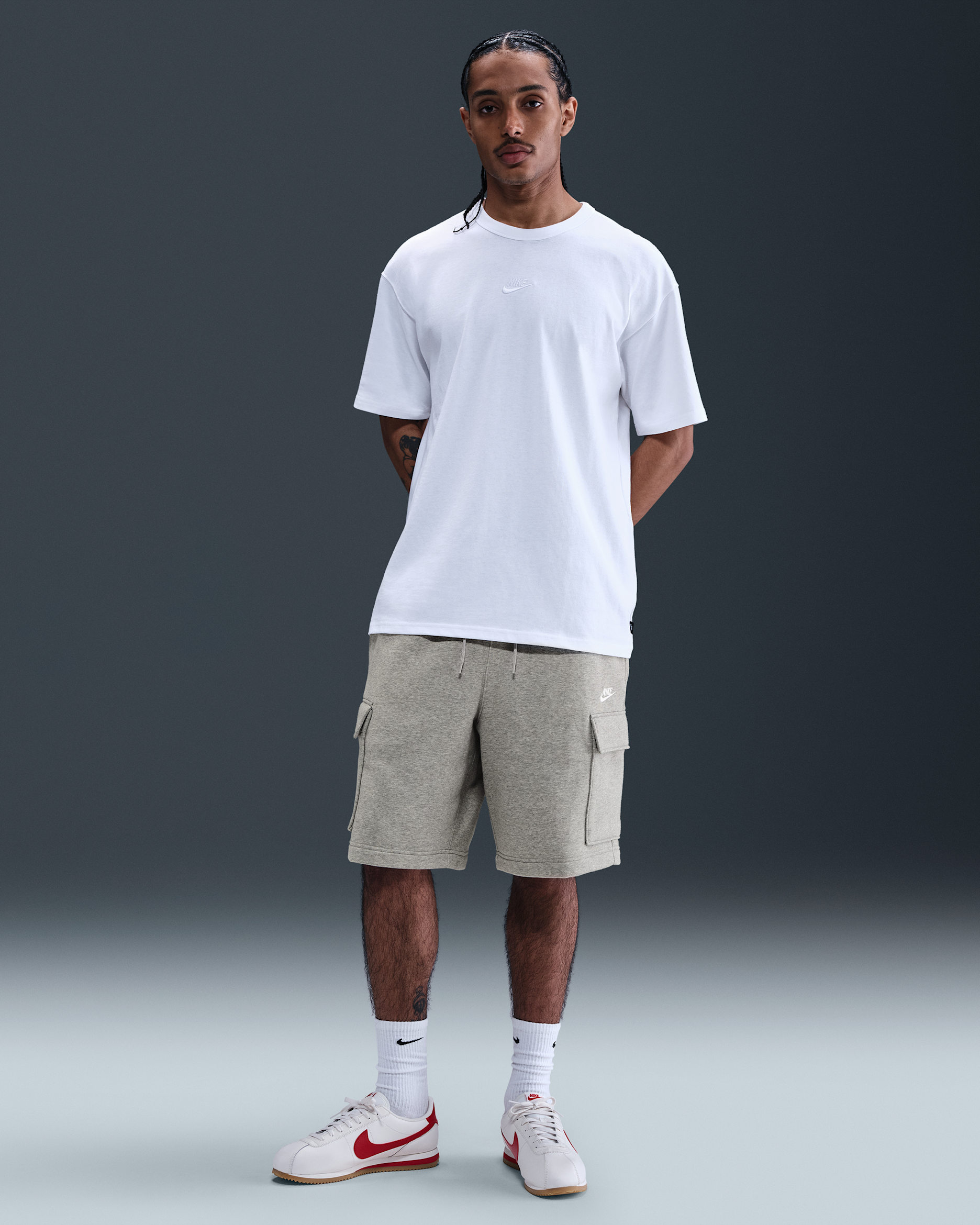 Nike Club Men's Fleece Cargo Shorts - Dark Grey Heather/Light Smoke Grey/White