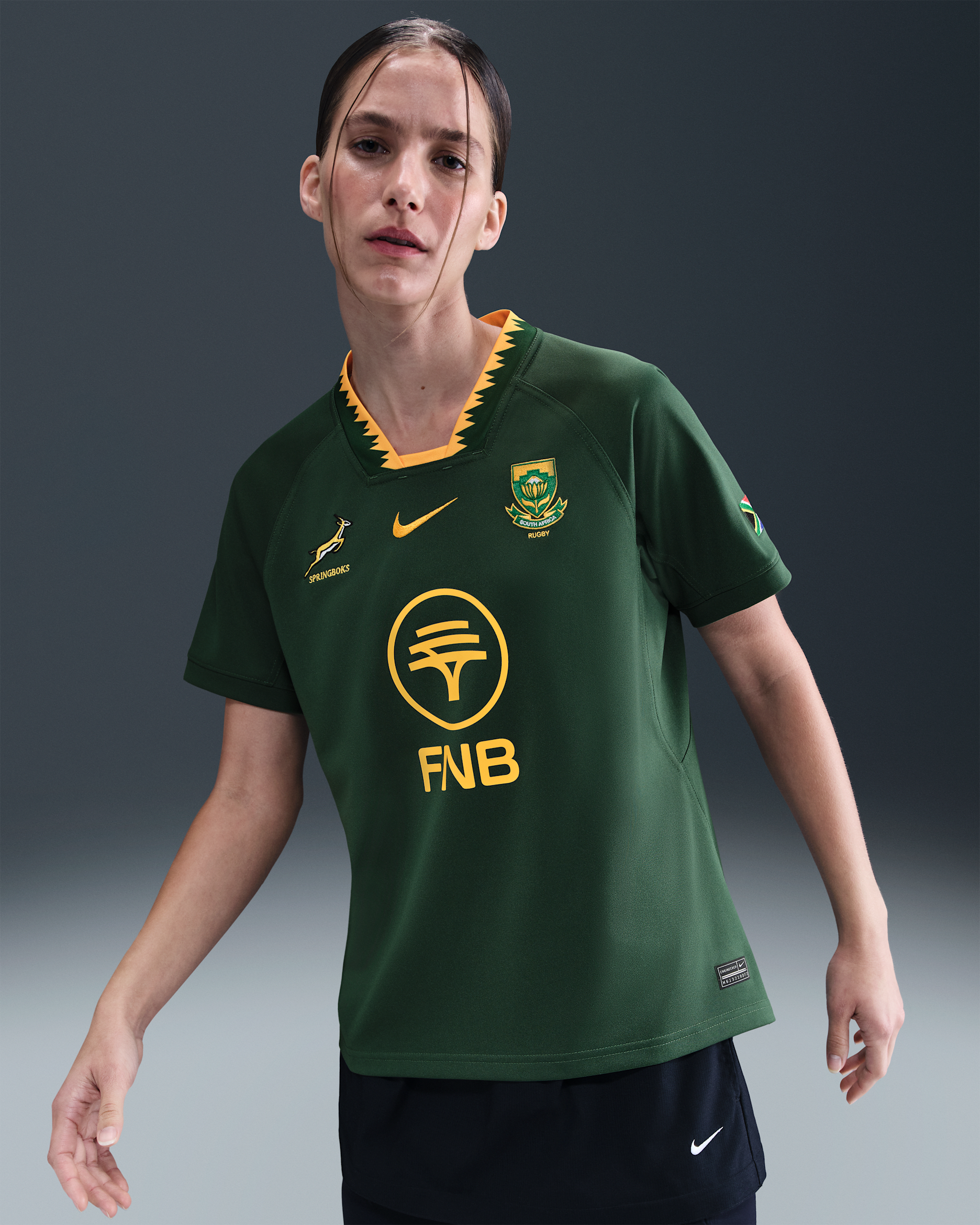 Primera equipació Stadium Springboks 2025/26 Samarreta de rugbi Replica Nike - Dona - Gorge Green/University Gold