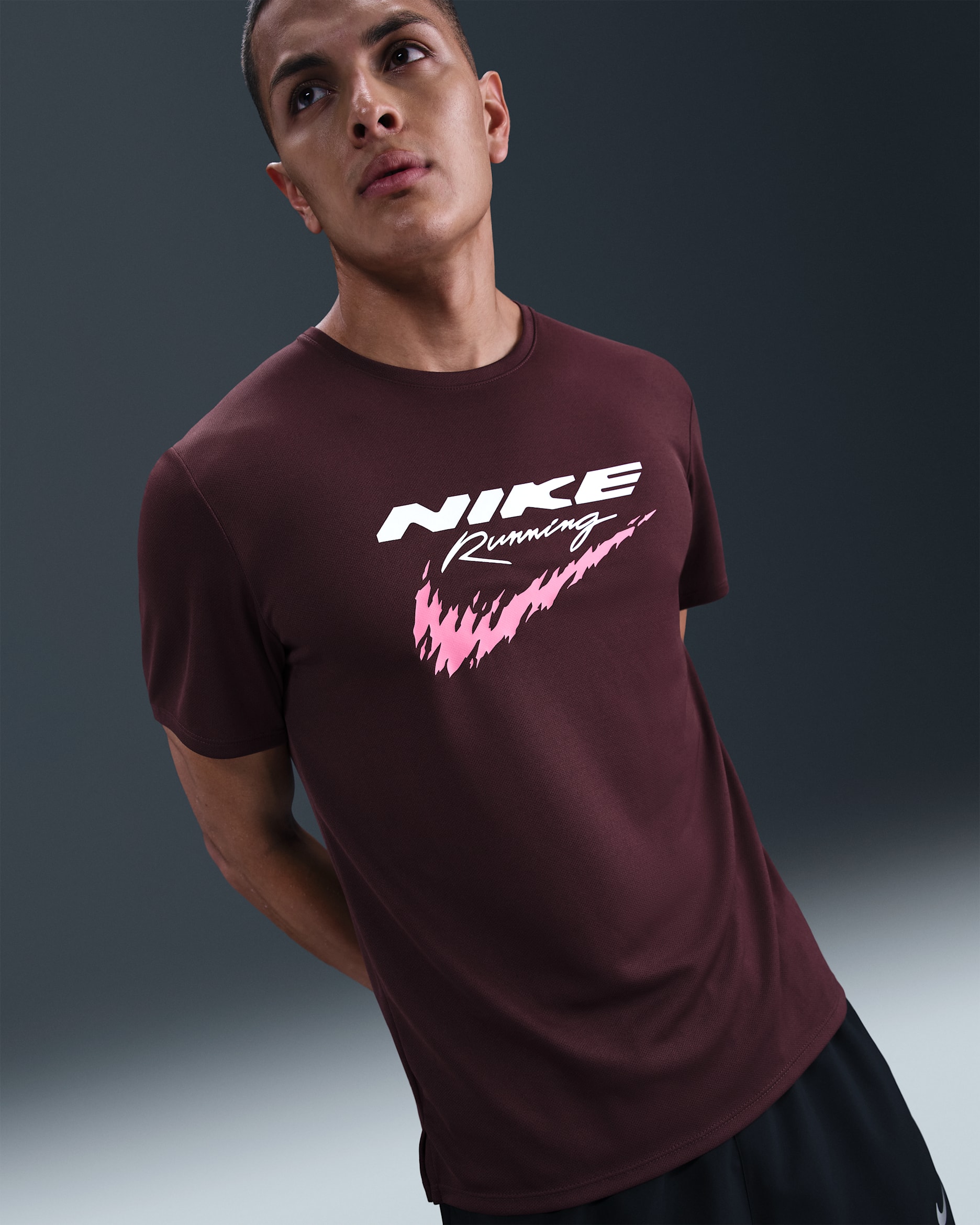 Nike Miler Men's Dri-FIT UV Running Top - Burgundy Crush