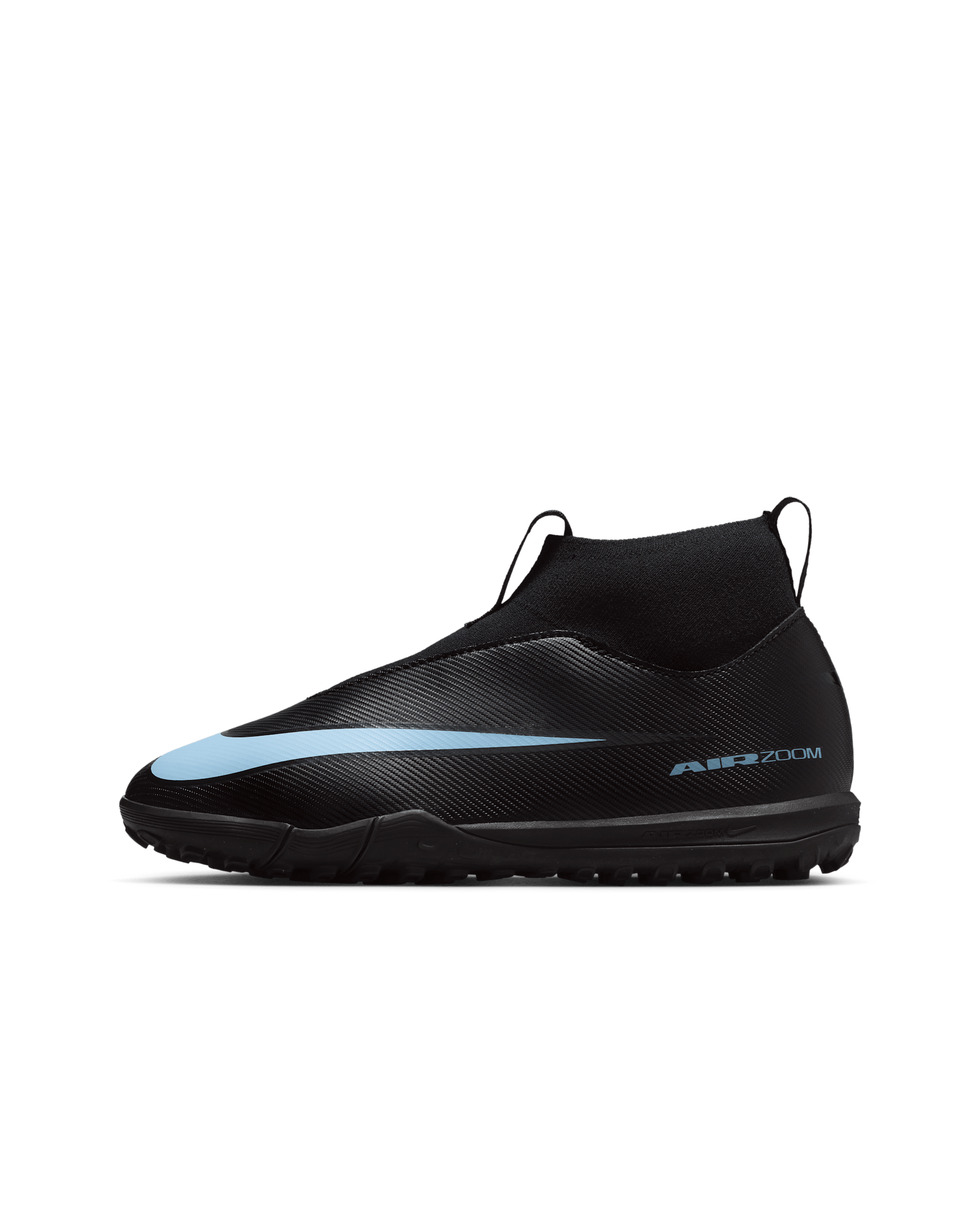 Nike Jr. Mercurial Superfly 10 Academy Botas de fútbol de perfil alto para moqueta - Turf - Niño/a y niño/a pequeño/a - Negro/Ice Blue