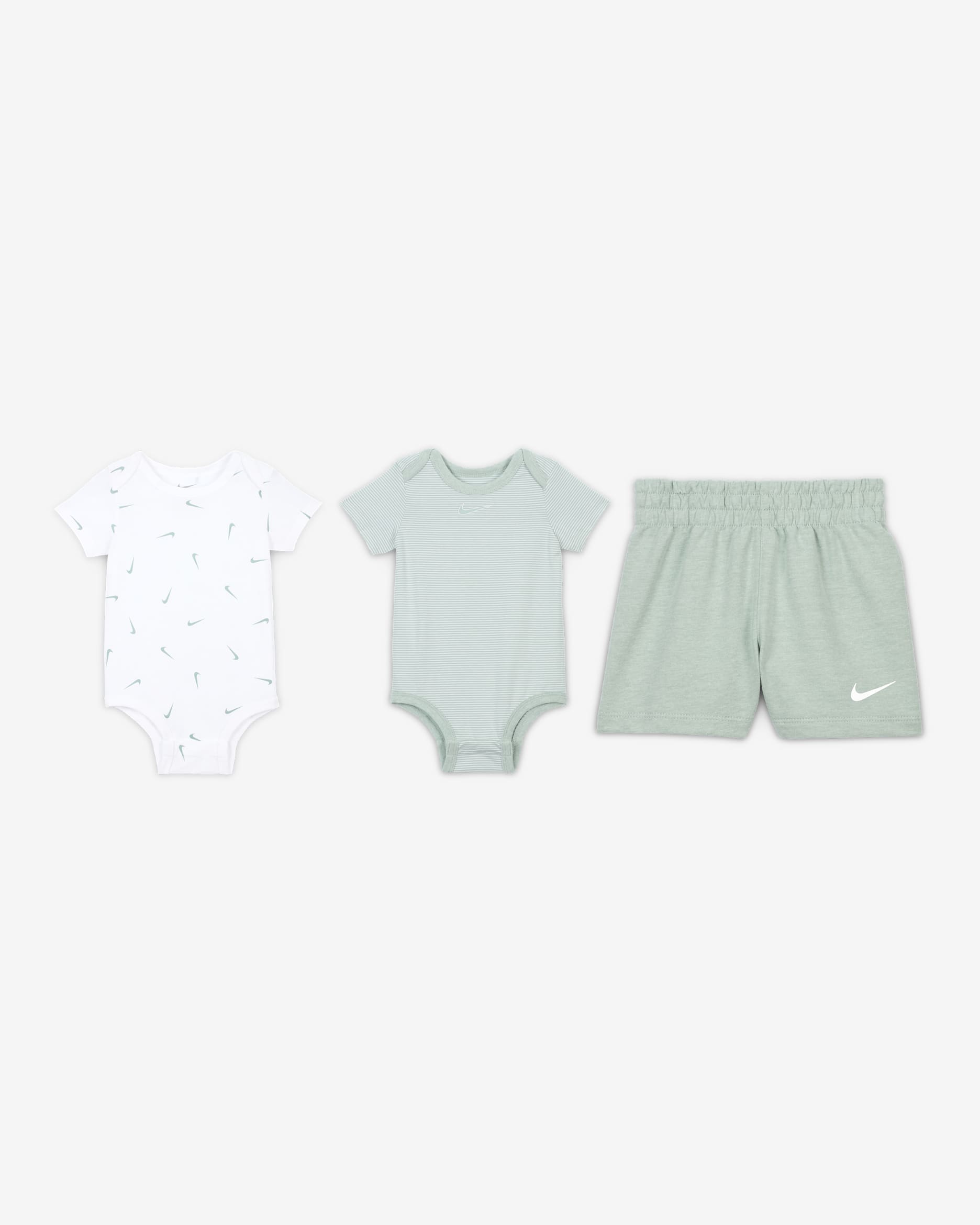 Nike Essentials Baby (0-9M) 3-Piece Striped Swooshfetti Set - Mica Green