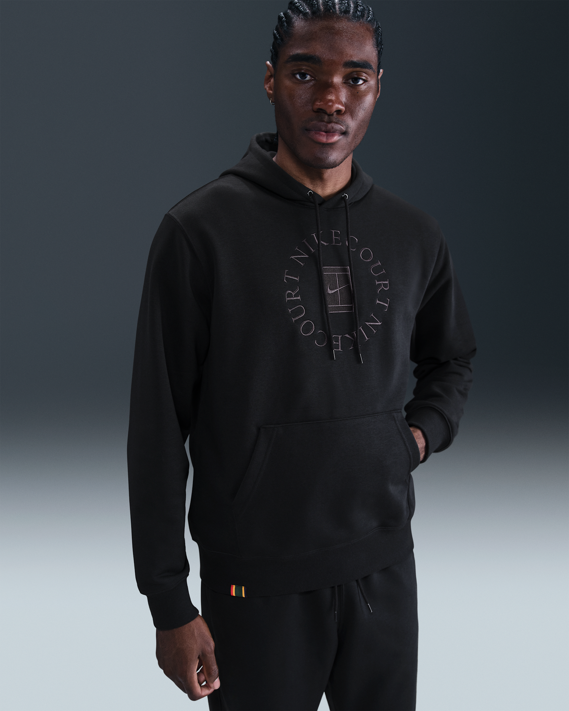 NikeCourt Heritage Dri-FIT tennishettegenser i frotté til herre - Svart/Anthracite