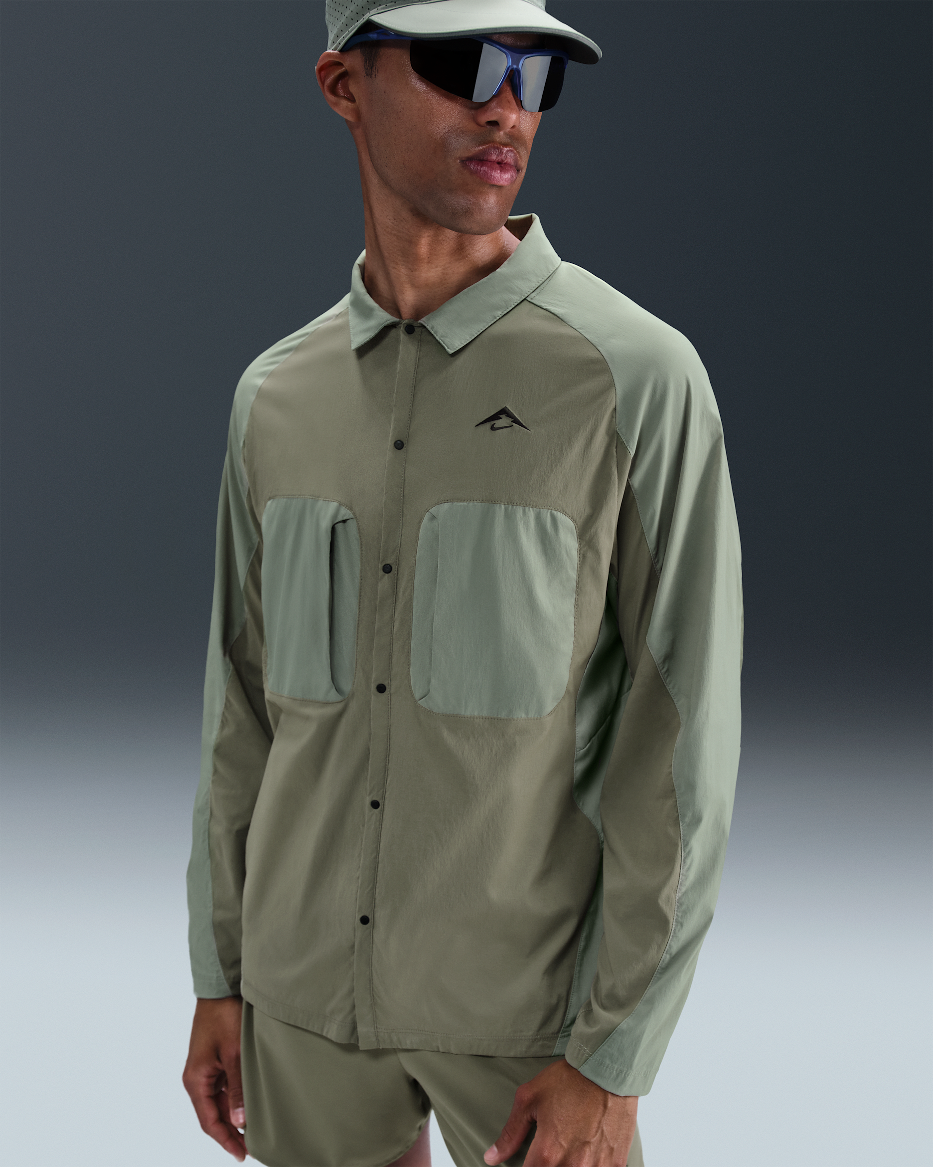 Nike Trail Men's Dri-FIT ADV UV Running Shirt Jacket - Light Army/Jade Horizon/Black