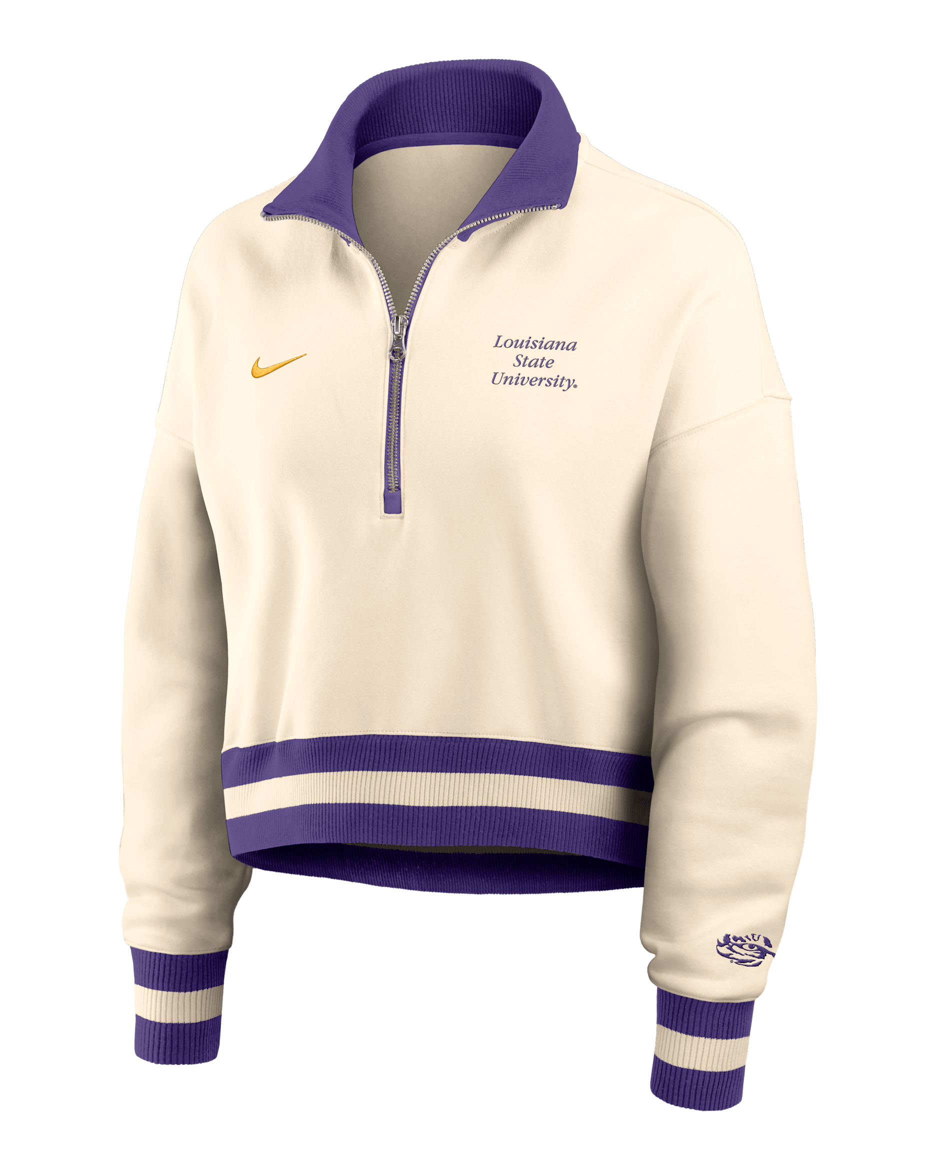 LSU Legacy Women's Nike College Cropped 1/4-Zip Crew - Tan/Beige