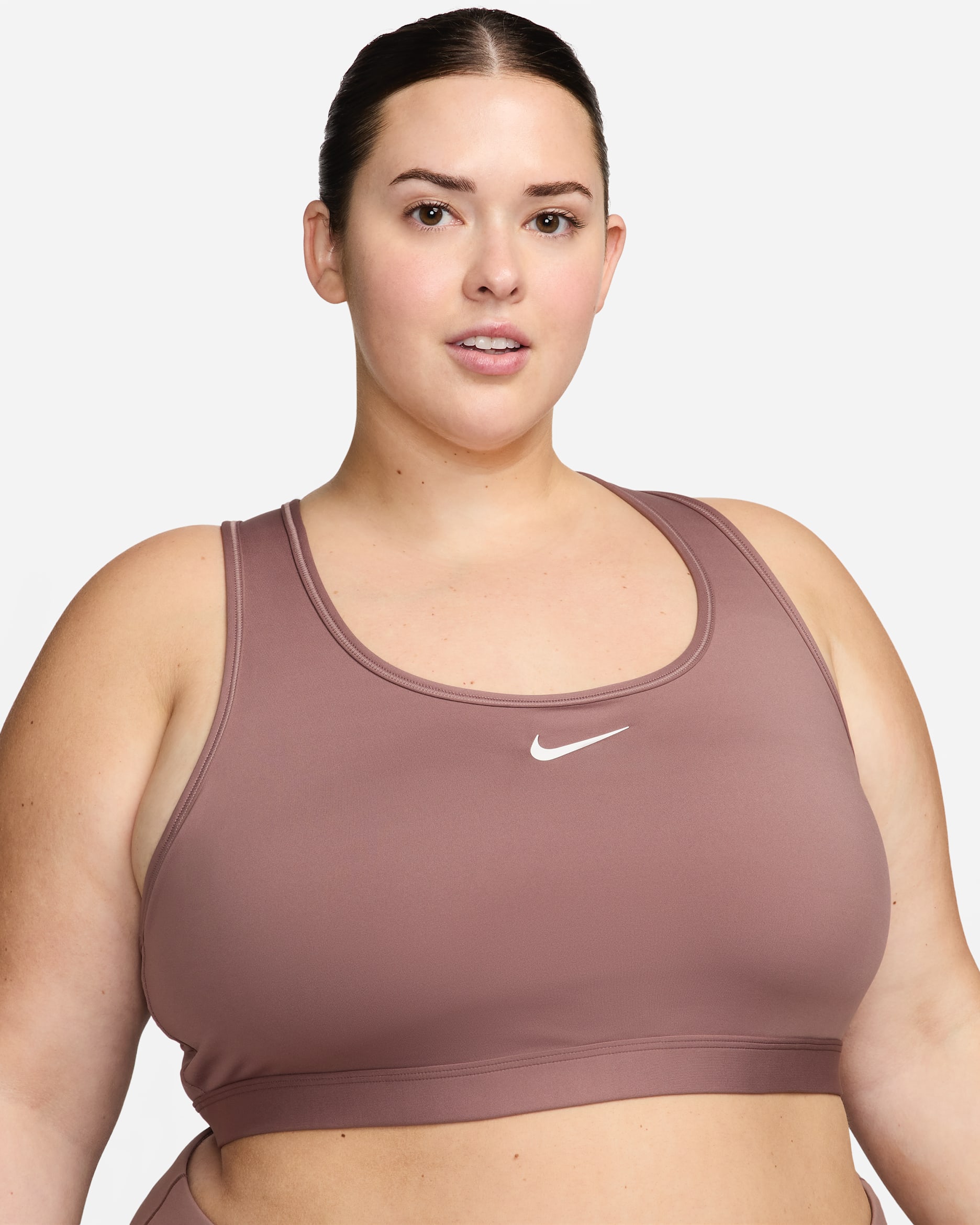 Nike Swoosh Medium Support Women's Padded Sports Bra (Plus Size) - Smokey Mauve/White