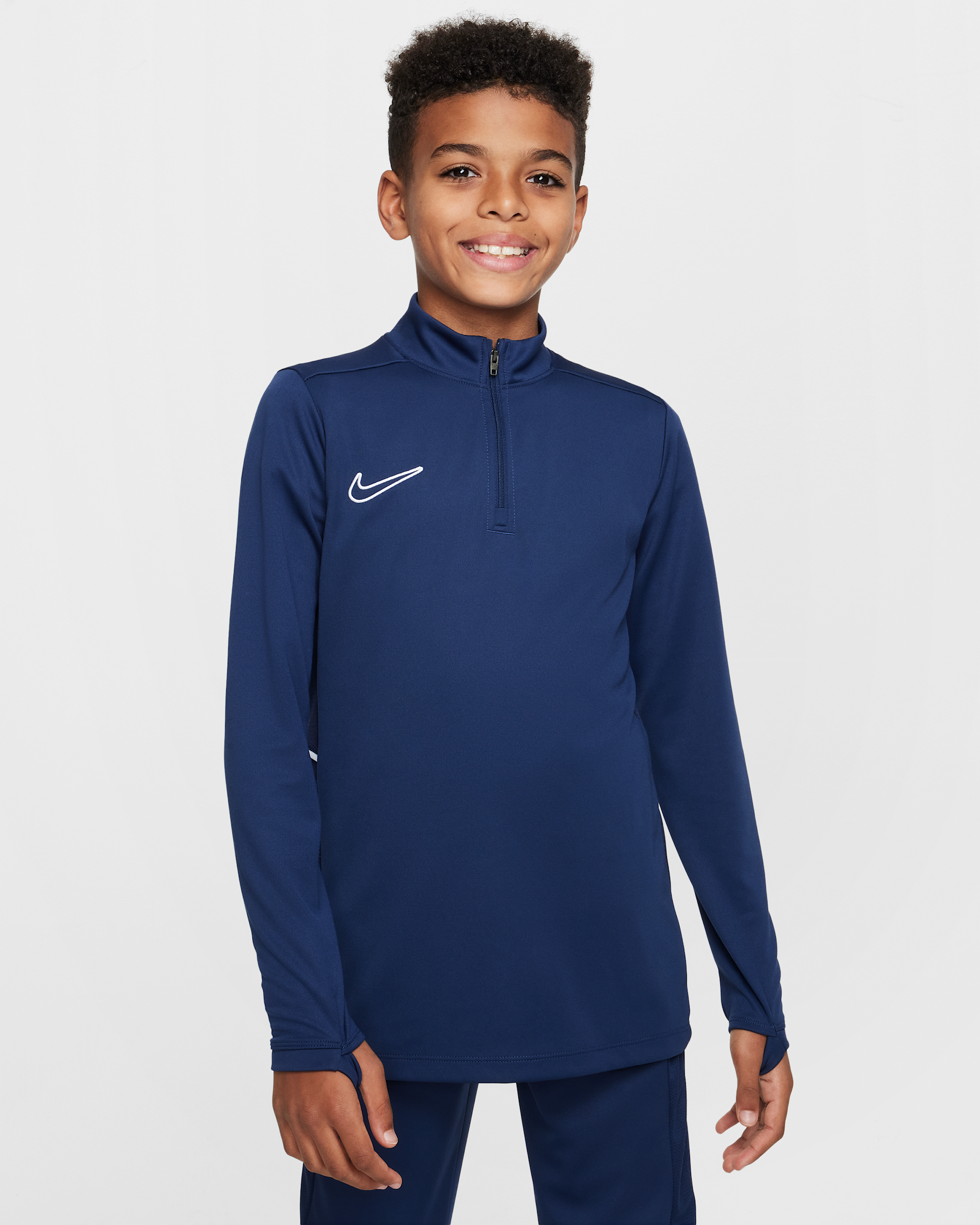 Nike Academy Older Kids' Dri-FIT Long-Sleeve 1/4-Zip Football Drill Top - Midnight Navy/Midnight Navy/White