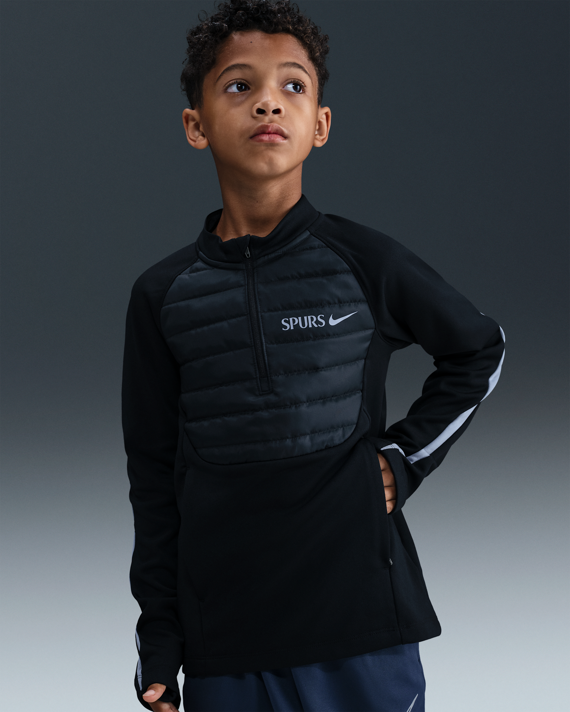 Tottenham Hotspur Academy Winter Warrior Older Kids' Nike Therma-FIT Football Drill Top - Black/Ashen Slate/Ashen Slate