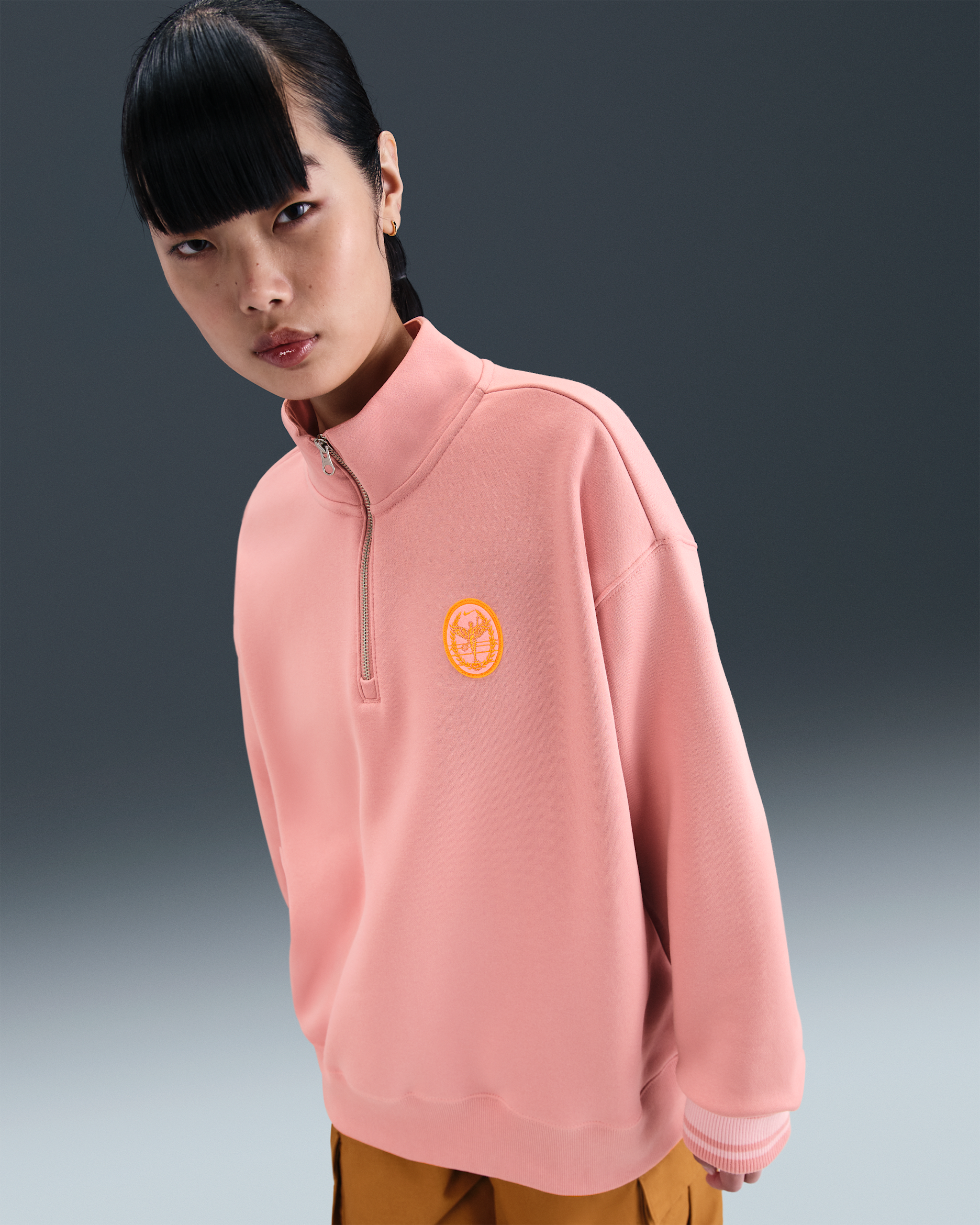 Nike Sportswear Phoenix Fleece Women's Oversized 1/4-Zip Long Sweatshirt - Red Stardust/Pink Glaze/Laser Orange