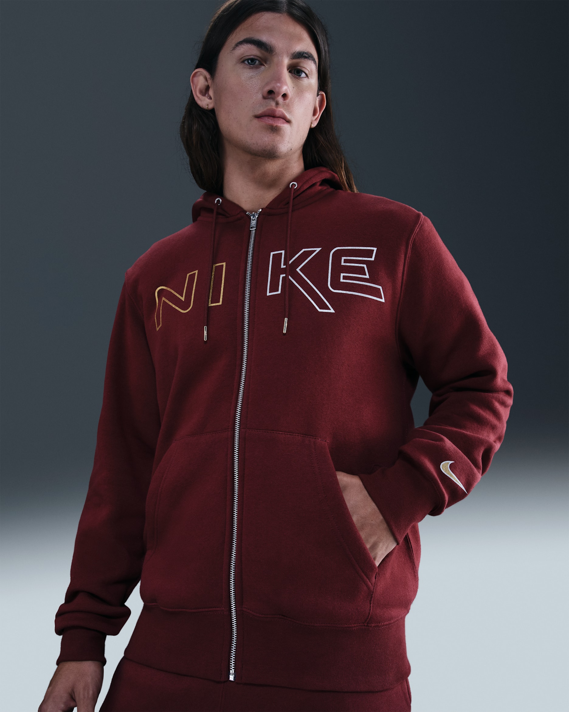 Nike Sportswear Club Men's Full-Zip Fleece Hoodie - Dark Team Red