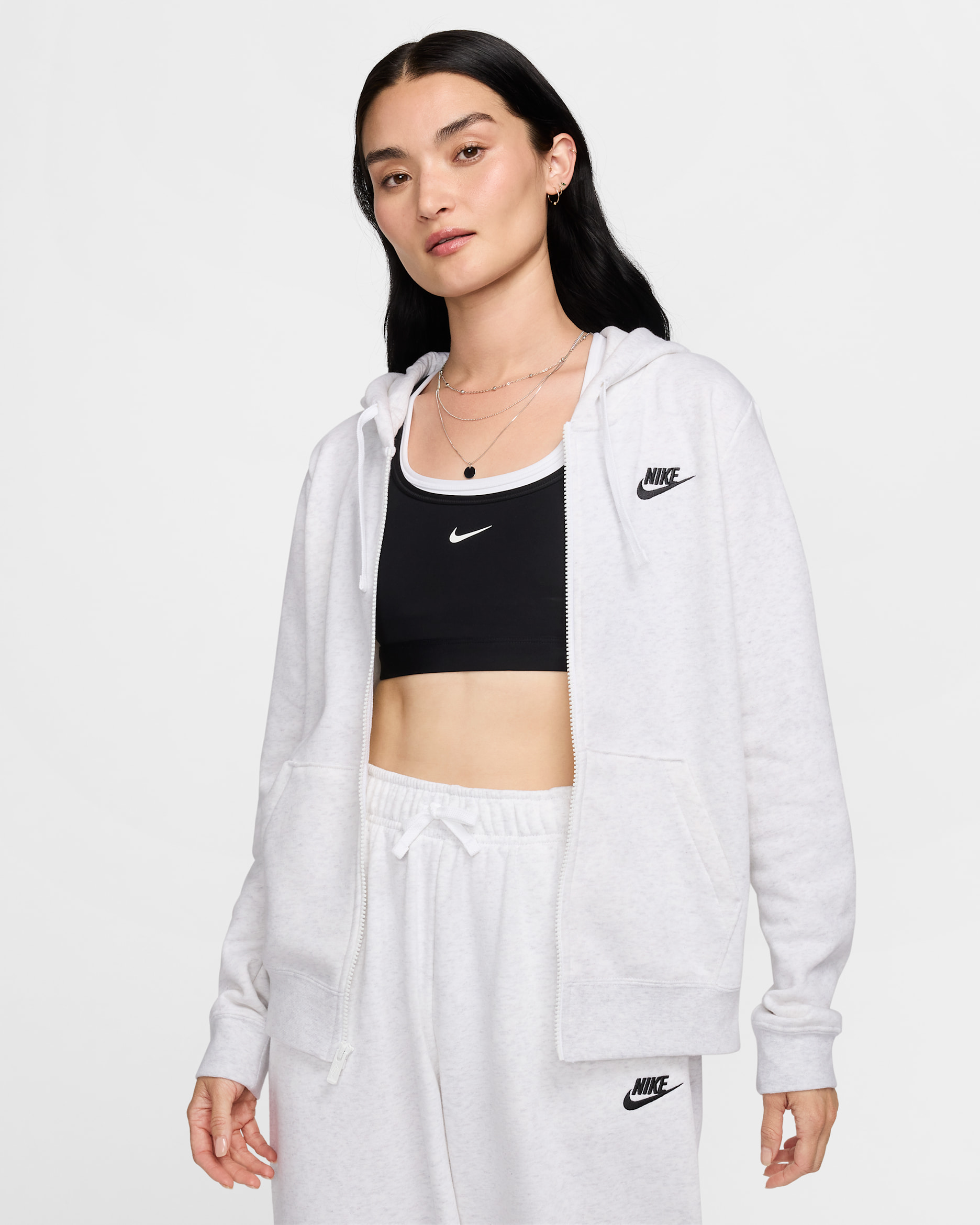 Nike Sportswear Club Fleece Women's Full-Zip Hoodie - Birch Heather/Black