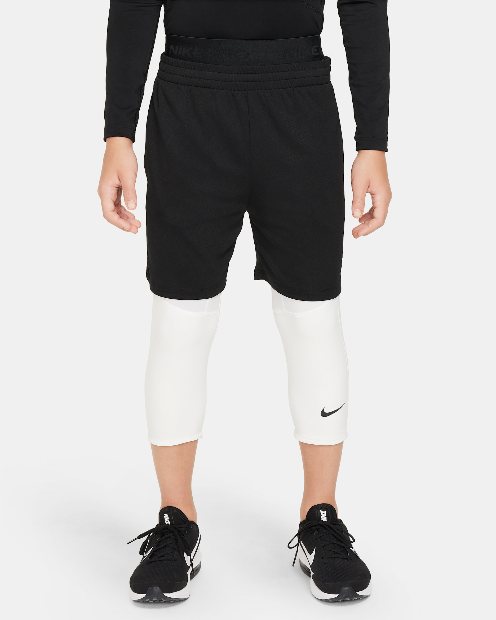 Mallas Dri-FIT de largo 3/4 para niño talla grande Nike Pro - Blanco/Blanco/Negro