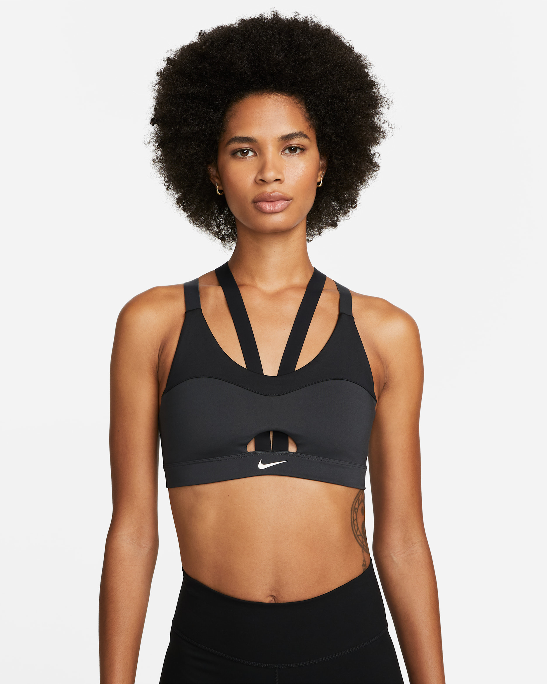 Nike Indy Women's Light-Support Padded Strappy Cutout Sports Bra - Dark Smoke Grey/Black/White