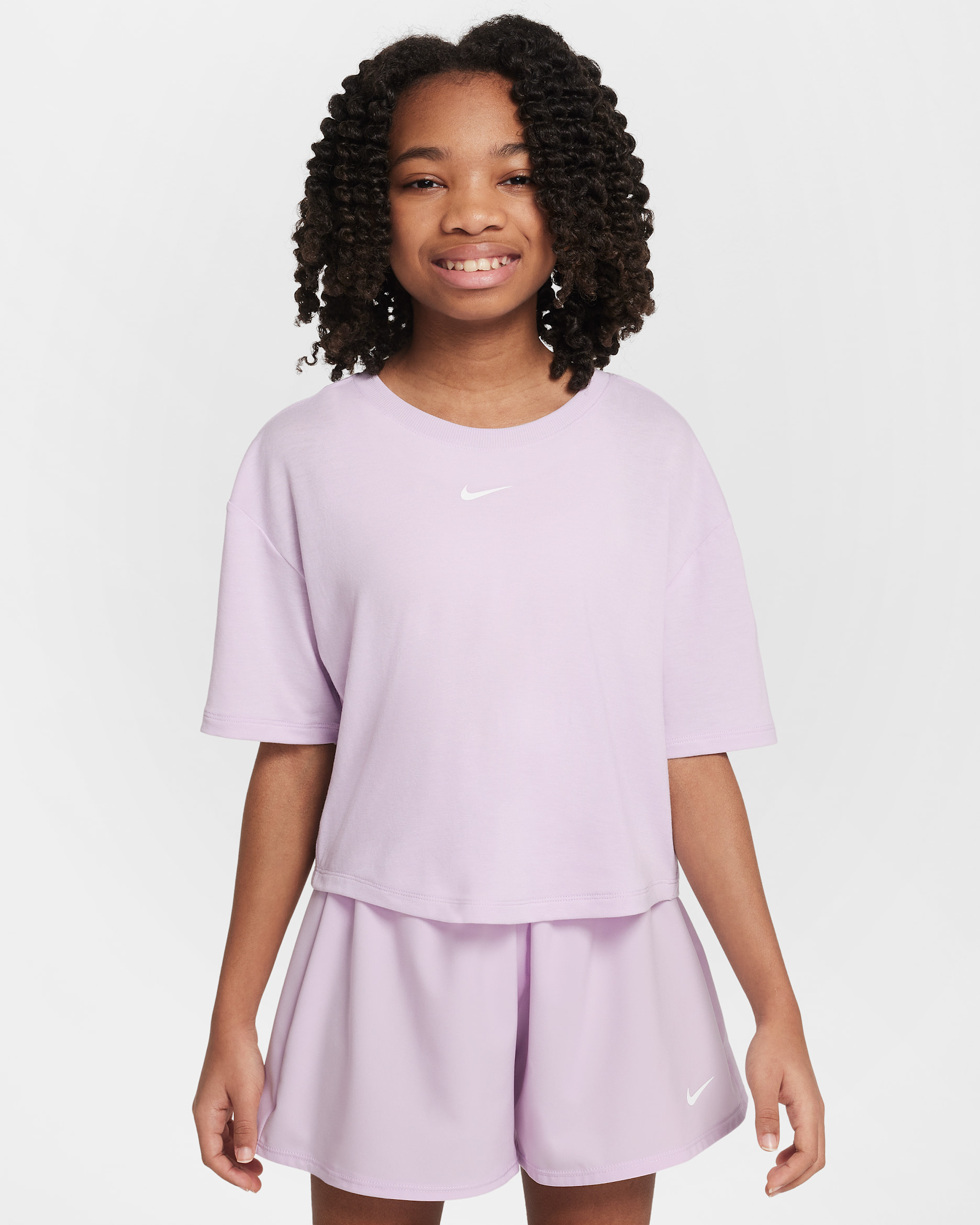 Nike One Relaxed Older Kids' (Girls') Dri-FIT Short-Sleeve Top - Doll/White