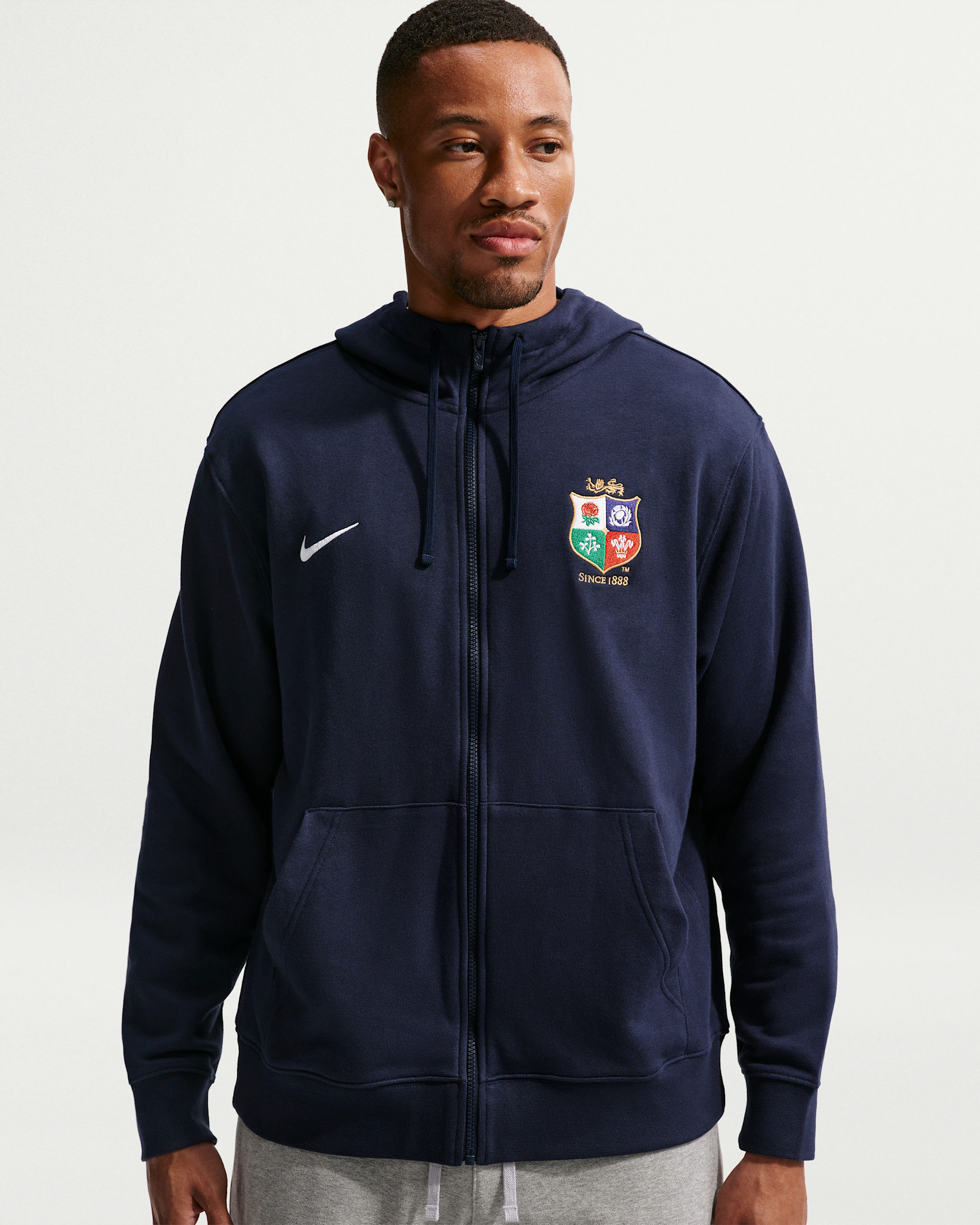 Hoodie com fecho completo Nike Club British & Irish Lions para homem - Obsidian/Branco