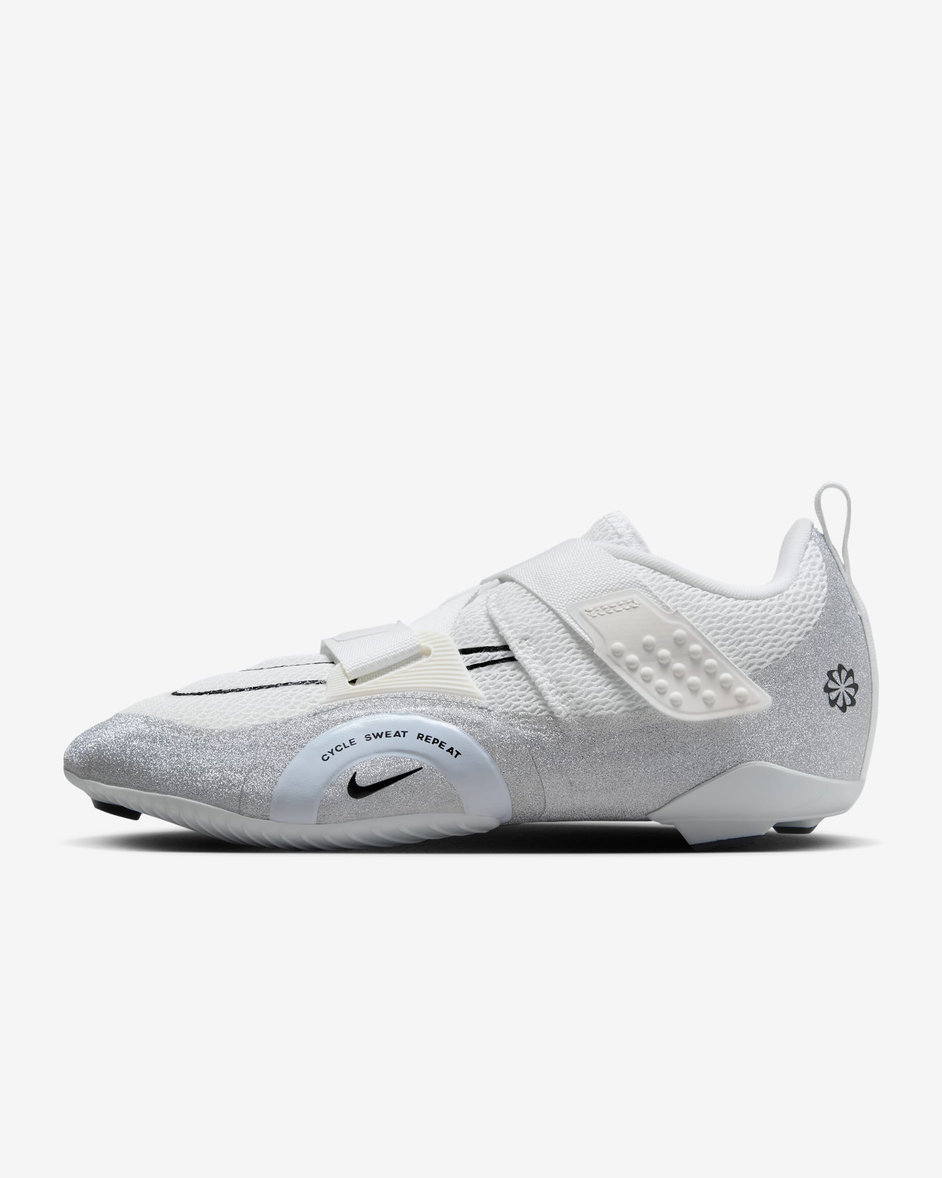 Tenis de ciclismo con detalles metalizados para mujer Nike SuperRep Cycle 2 NN Premium - Blanco cumbre/Platino puro/Negro