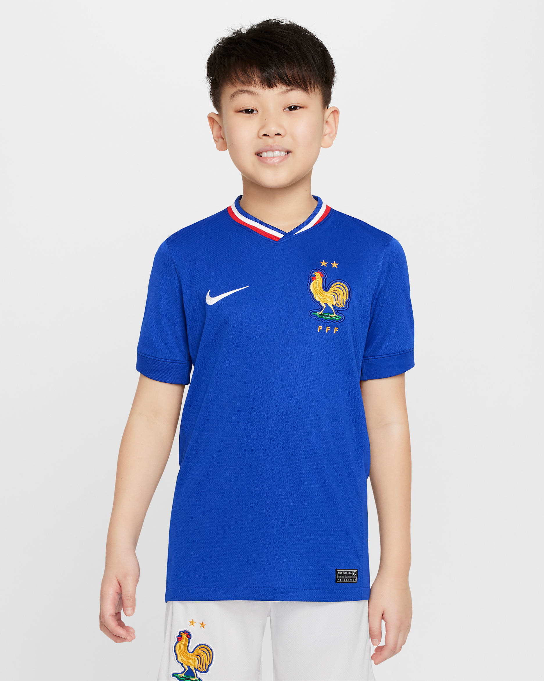 FFF (Men's Team) 2024/25 Stadium Home Older Kids' Nike Dri-FIT Football Replica Shirt - Bright Blue/University Red/White