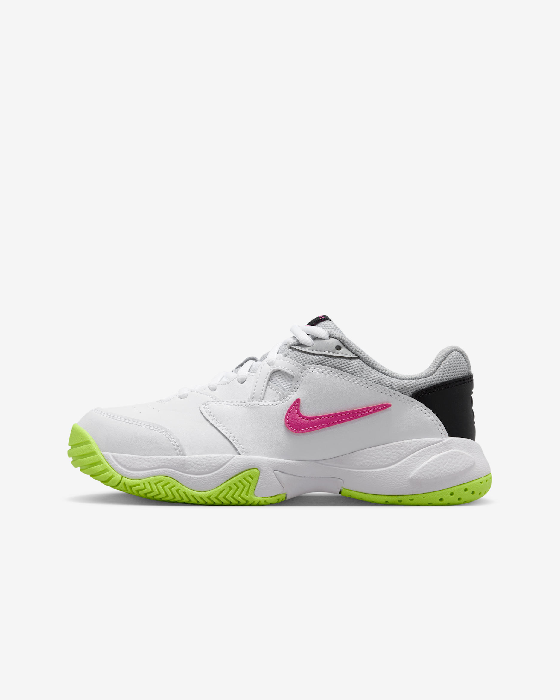Tenis de tenis para niños grandes NikeCourt Jr. Lite 2 - Blanco/Lima cálido/Gris niebla/Fucsia láser