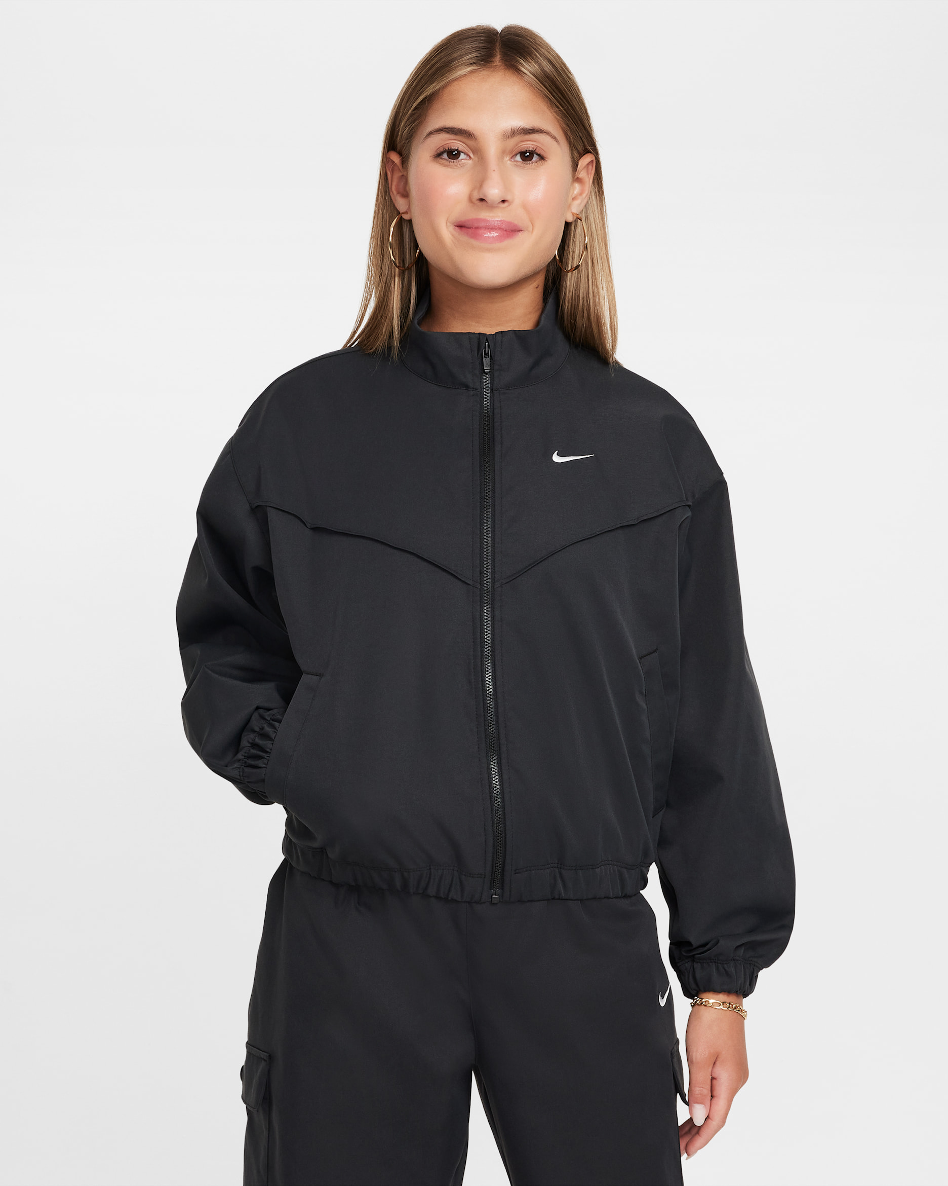 Nike Sportswear Girls' Oversized Lightweight Jacket - Black/White