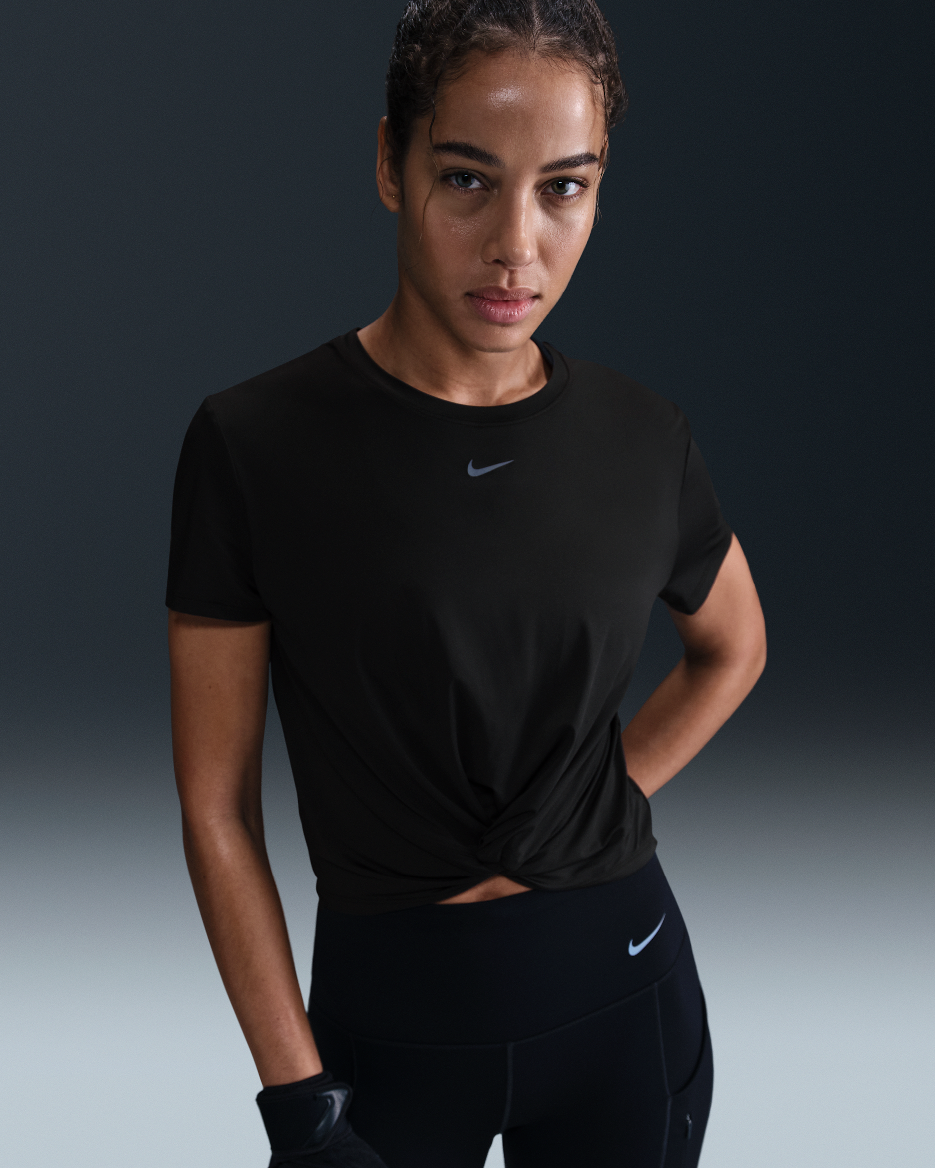 Playera de manga corta Dri-FIT para mujer Nike One Classic Twist - Negro/Negro