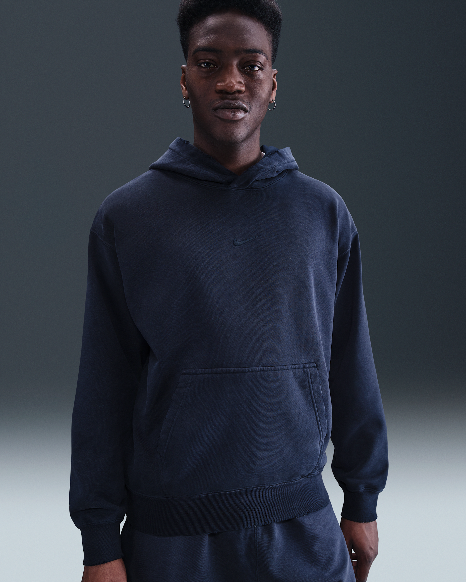 Nike Solo Swoosh Men's French Terry Pullover Hoodie - Obsidian/Obsidian