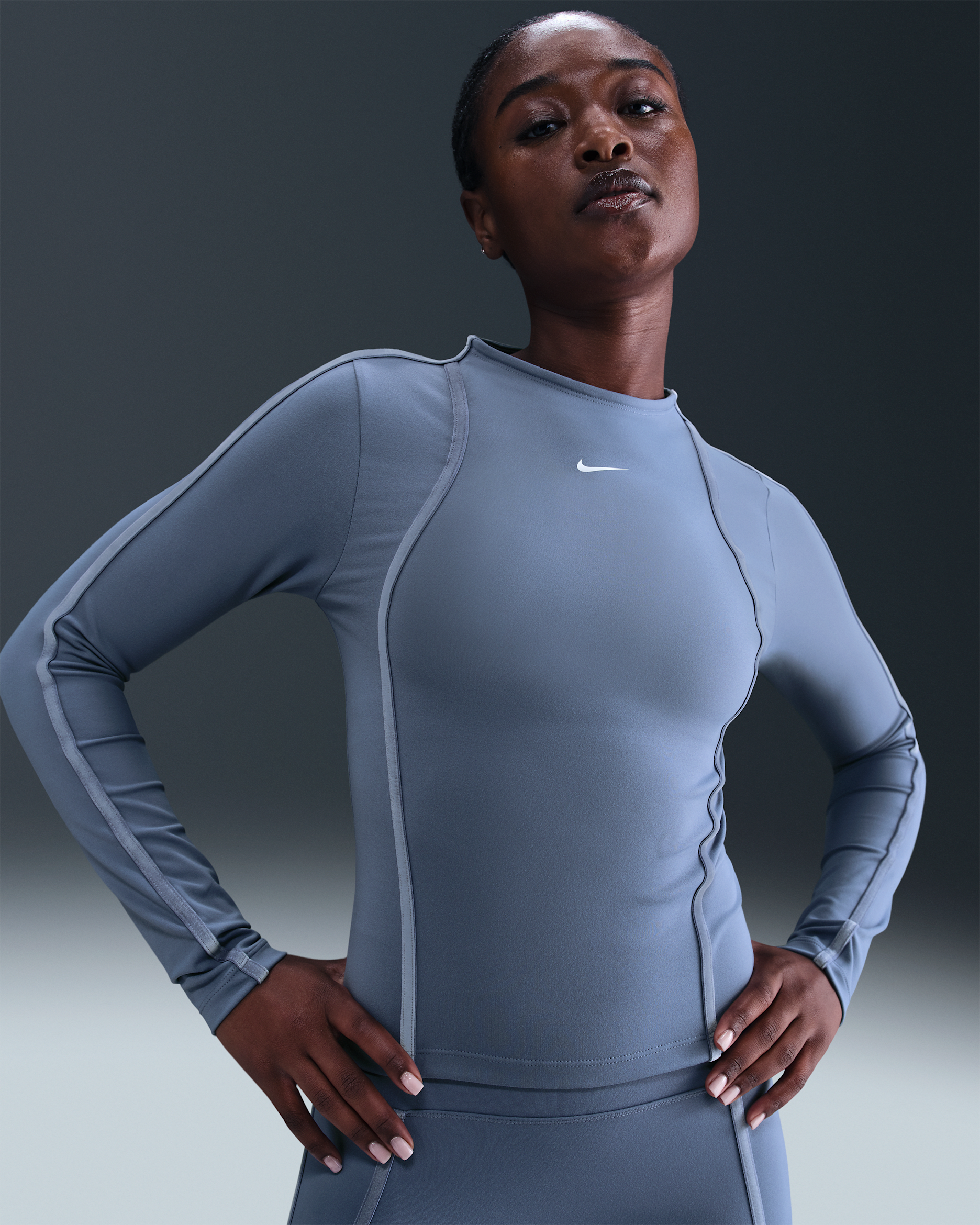 Γυναικεία μακρυμάνικη μπλούζα Dri-FIT Nike One Fitted - World Indigo/Λευκό